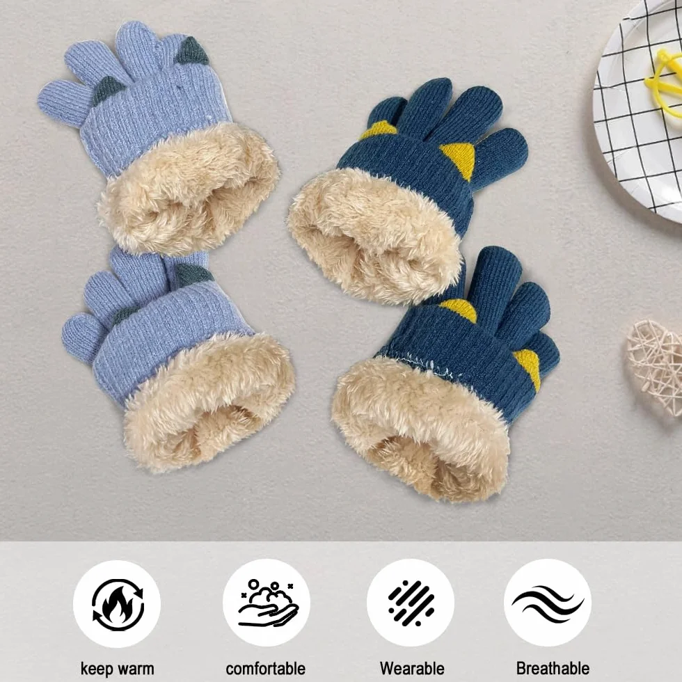 Gants d'hiver enfants 6-10 ans lot de 2 paires peluche chaude tricot extensibles