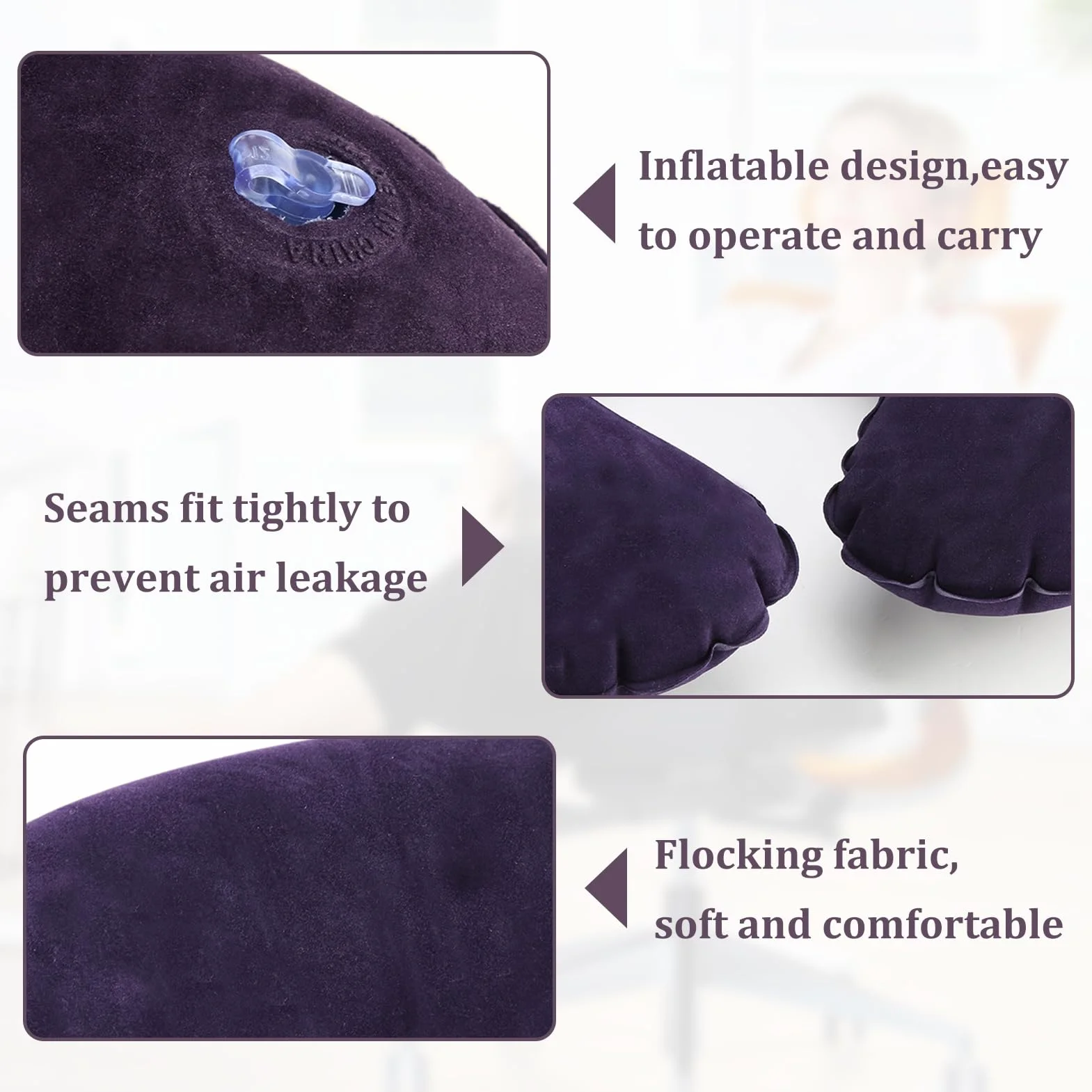 Coussin Voyage Gonflable en Forme de U pour la Nuque Portable, Oreiller de Voyage Pliable, Bleu+Gris