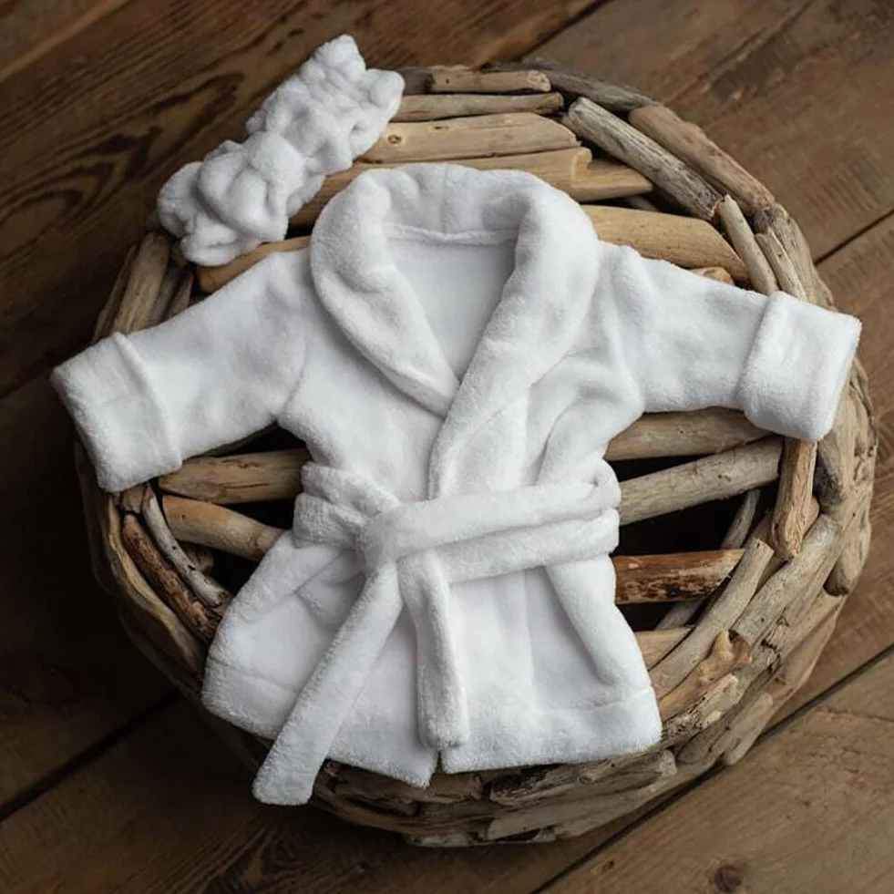 JAWSEU Accessoires de Photographie pour Bébé Peignoir Nouveau-Né avec Bandeau Photographie Props Costume Photo Ensemble