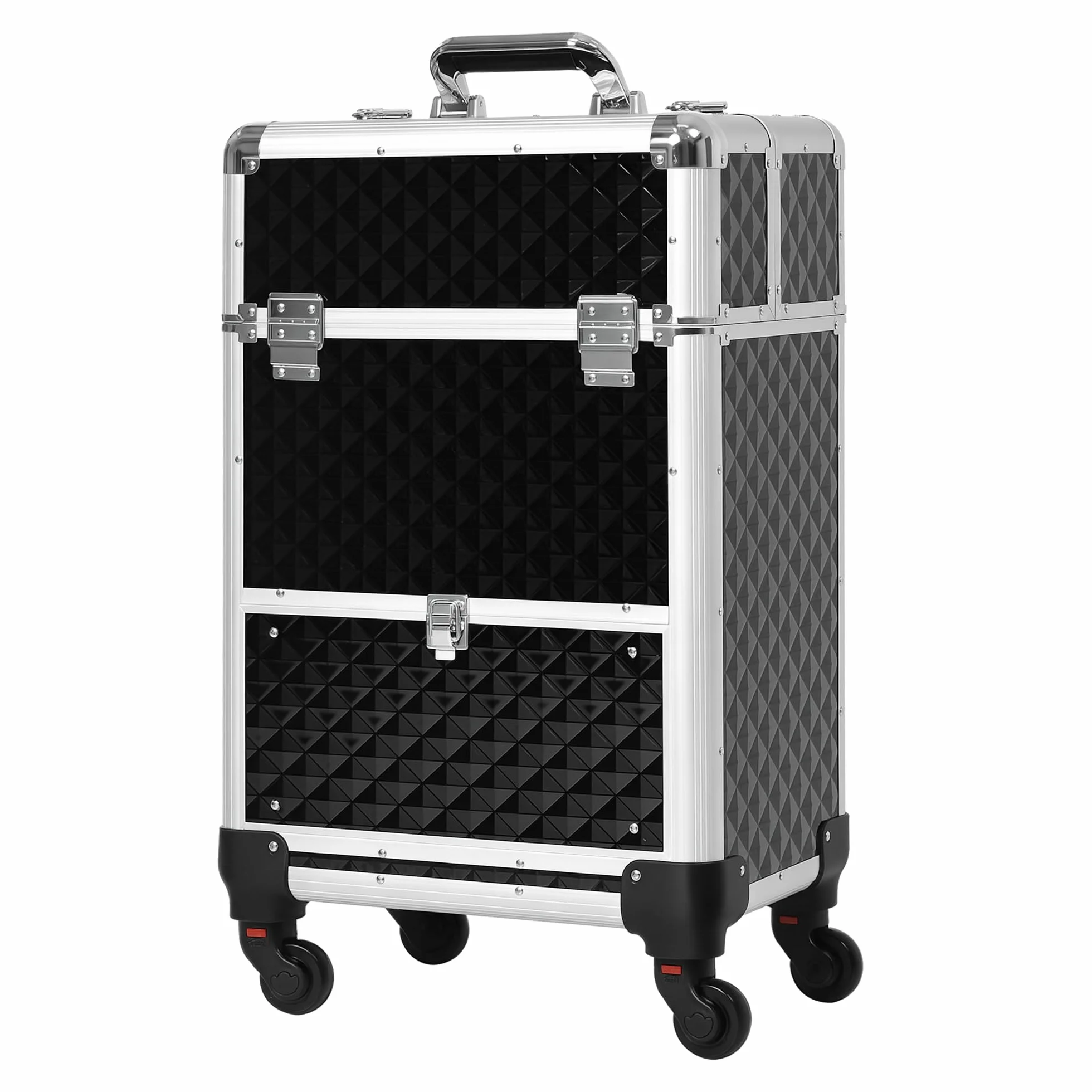 HOMCOM Valise Trolley Maquillage Mallette cosmétique Vanité poignée télescopique 34x25x62 cm alu Noir