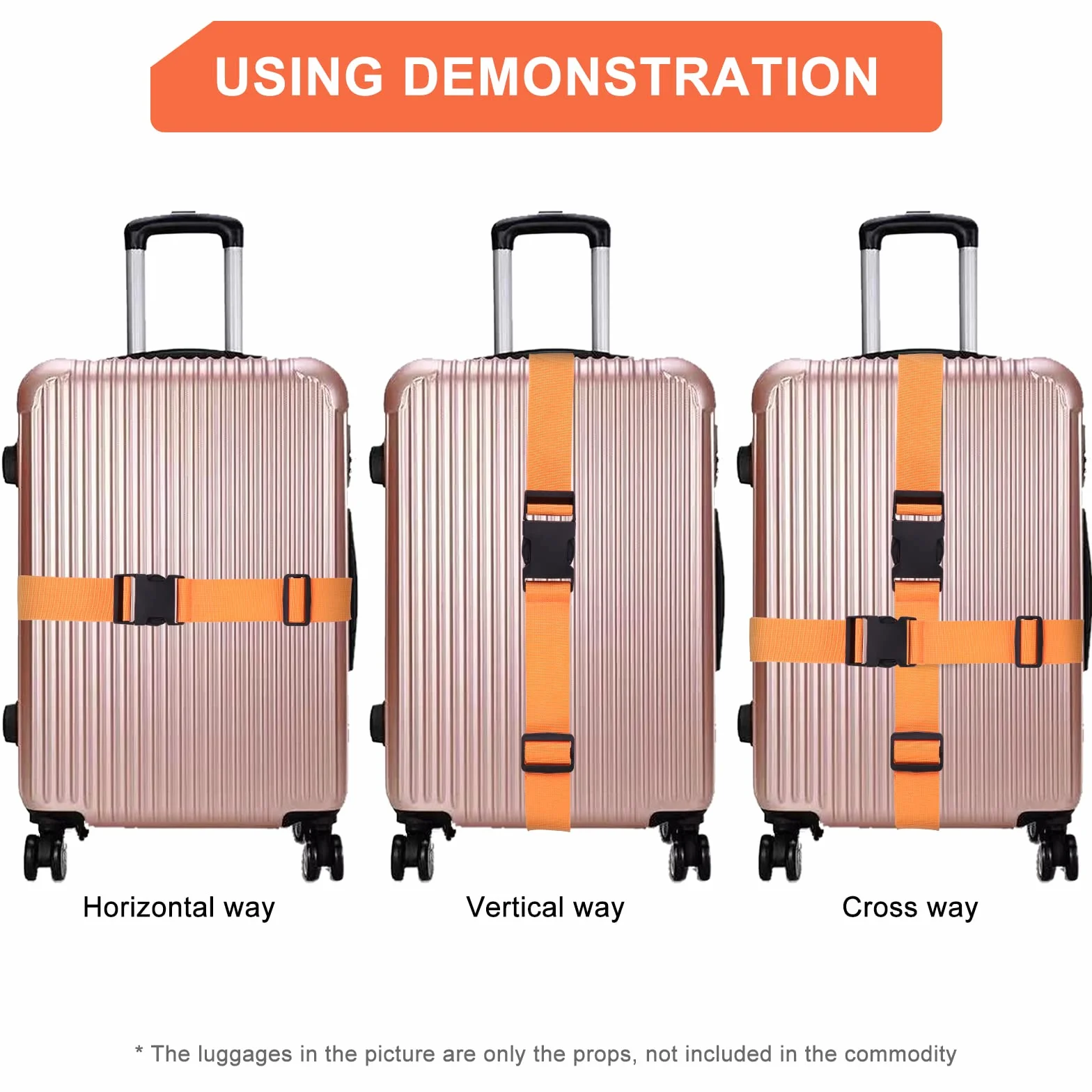 Vinabo 4pcs Sangles de Bagage Réglables avec Boucle, Ceinture Valise, étiquettes de Bagage avec étiquette Nominative et d'adresse pour Voyager en Avion