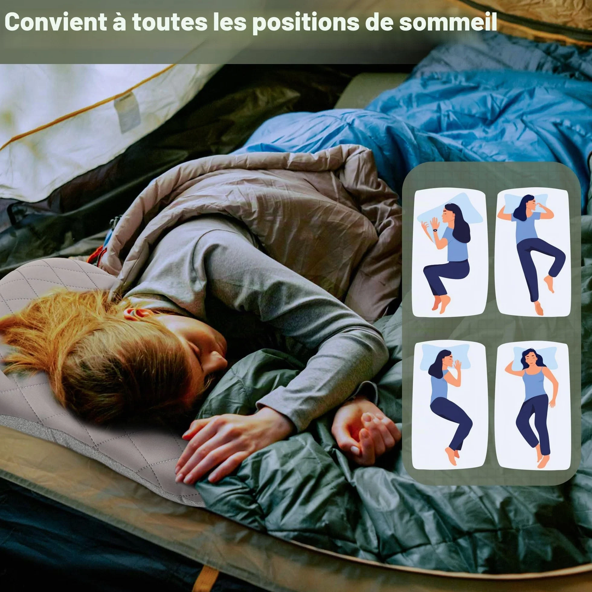 Oreiller Gonflable de Voyage Camping Ultra-léger Compact avec Sac de Transport Gris