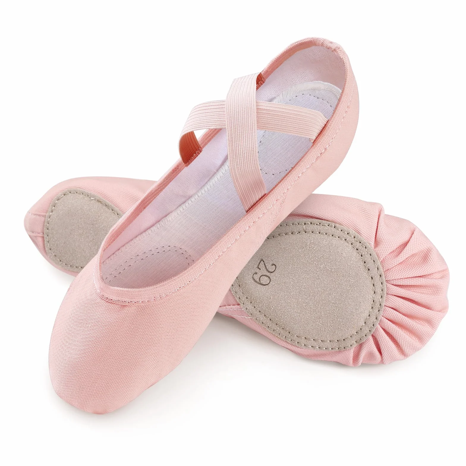 Chaussures de Danse Fille Semelle Scindée Demi Pointe Ballet Canvas Noir Rose Beige
