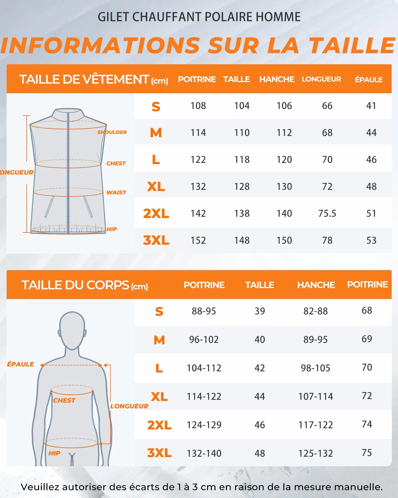 Gilet Chauffant Homme 16000mAh 7,4V 9 Zones 3 Températures Veste Polaire Coupe-Vent