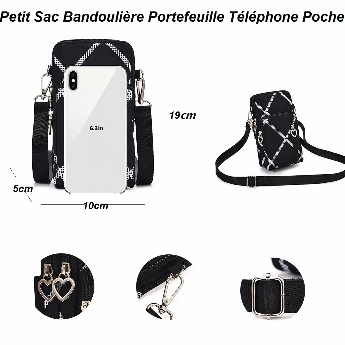 Petit Sac Téléphone Portable Femme Bandoulière Portefeuille Crossbody