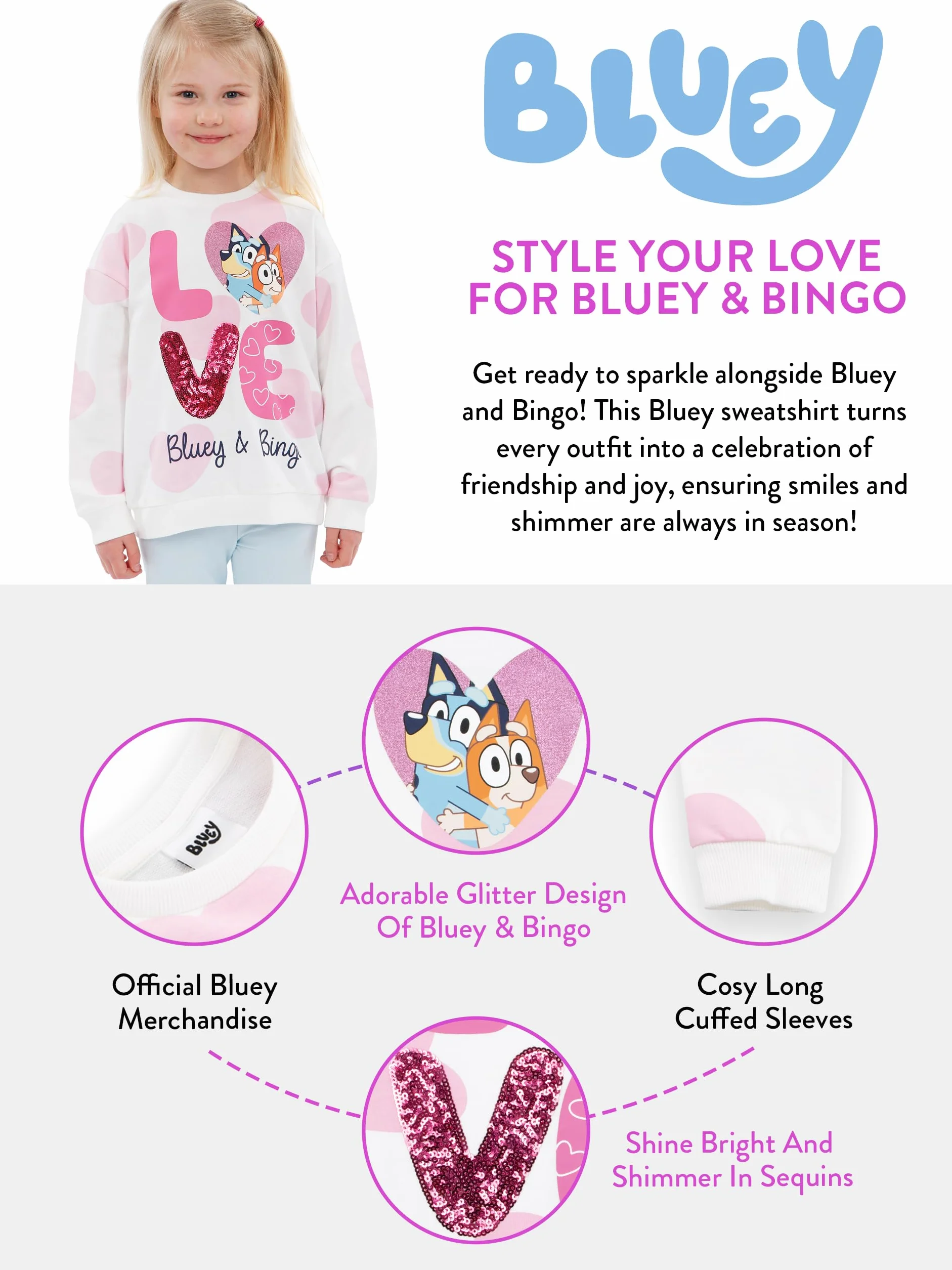 Sweatshirt Fille Coton Paillettes BlueY Pull Bingo Enfant