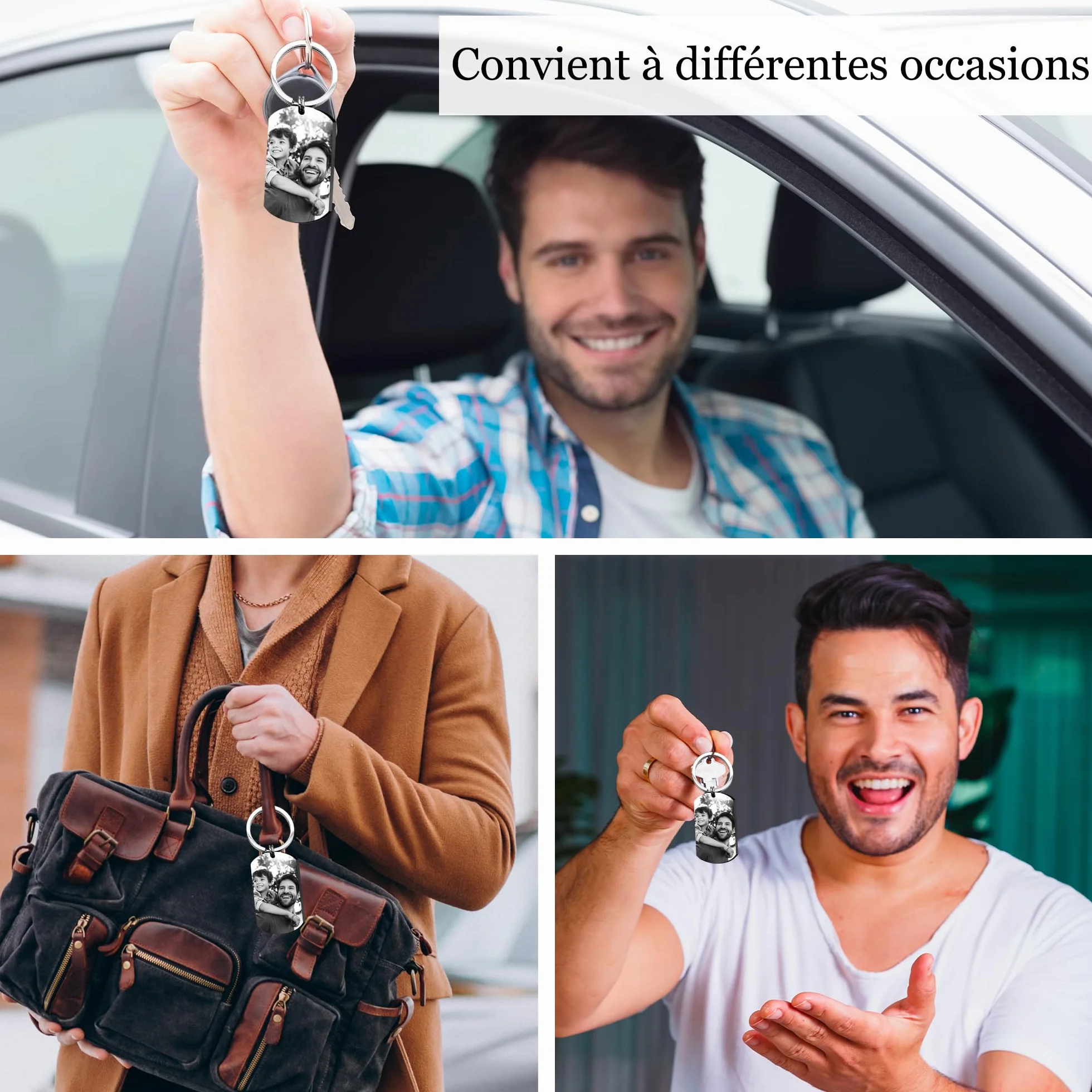 Porte-Clés Personnalisé Photo Texte Gravé Cadeau Fête des Pères Papa Homme