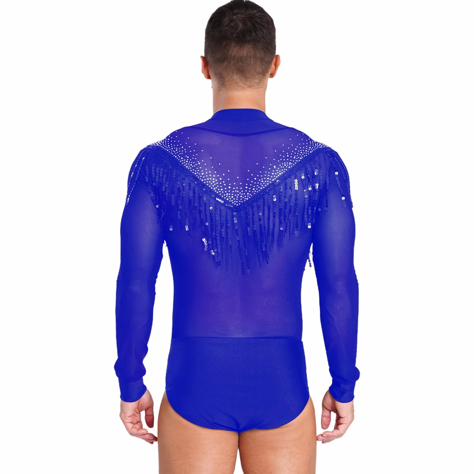 Justaucorps Danse Latine Strass Brillant Col V Manches Longues Chemise Danse de Salon Tango Samba Rumba S-XXL