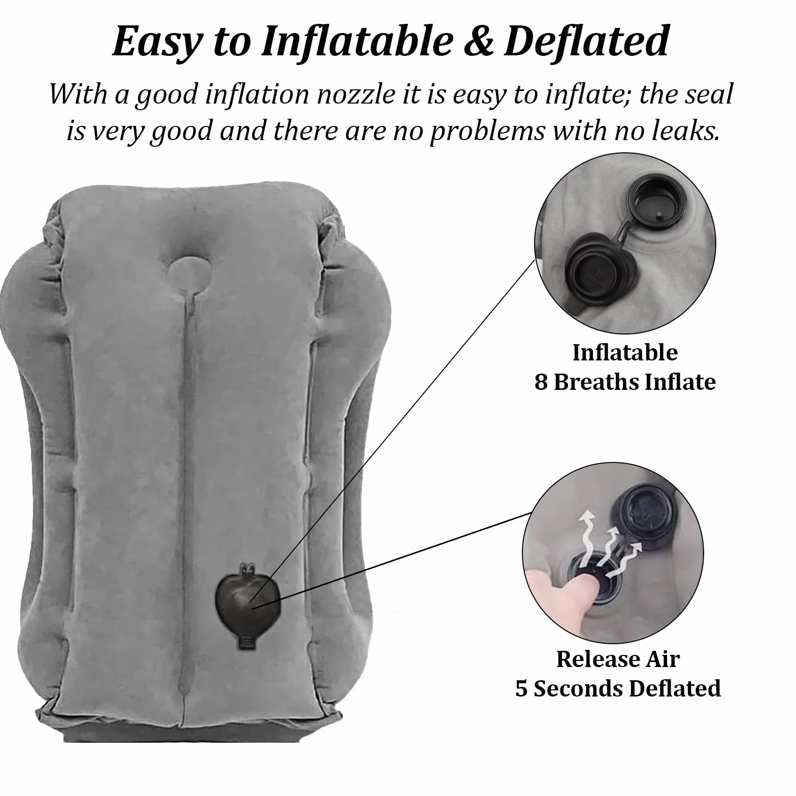 Oreiller de Voyage Gonflable Coussin Cervical Multifonction pour Dormir Bus Train Avion Gris
