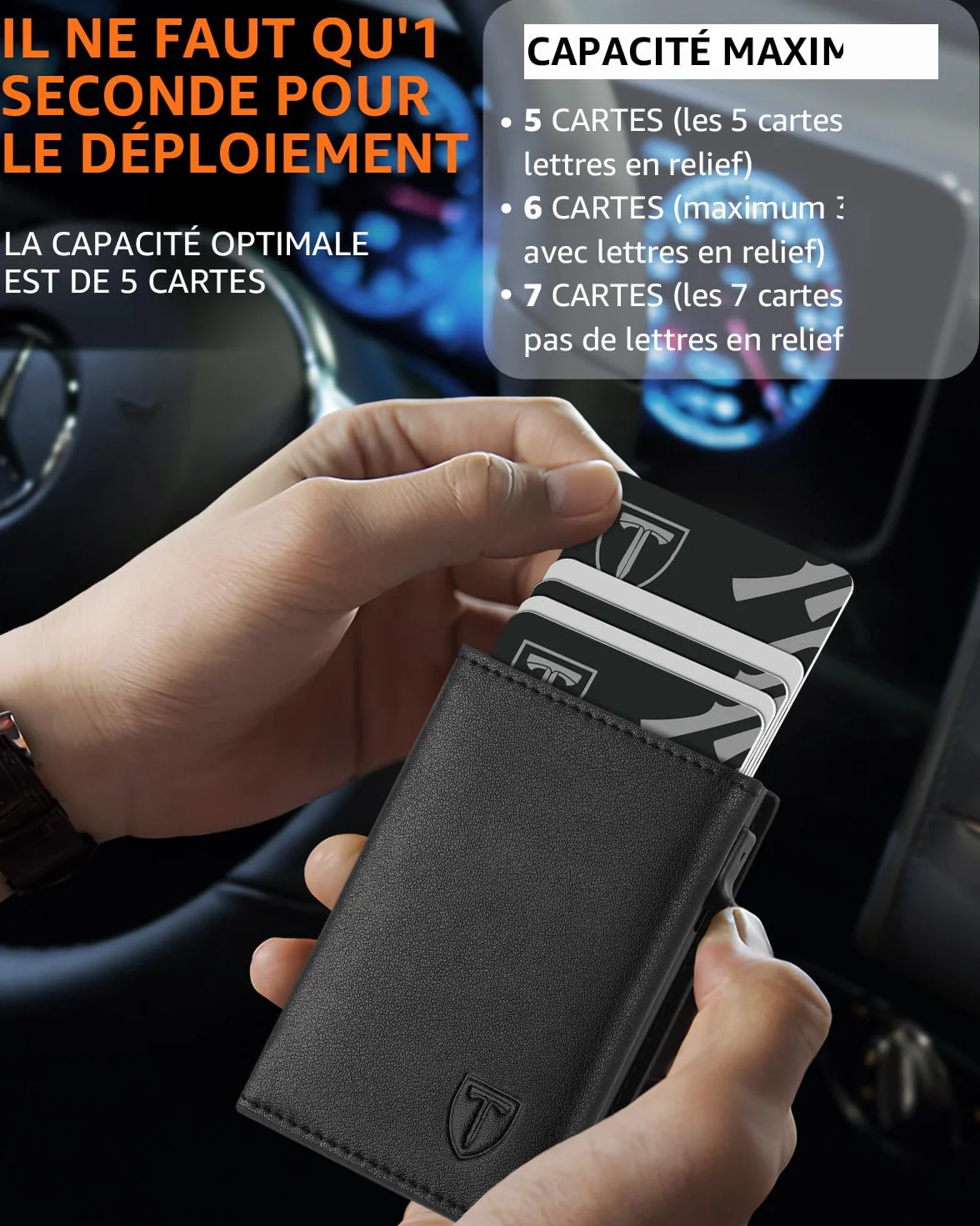 TEEHON Portefeuille Homme Cuir RFID Blocage 8 Porte Carte Crédit Compartiment Billets Poche Monnaie Noir