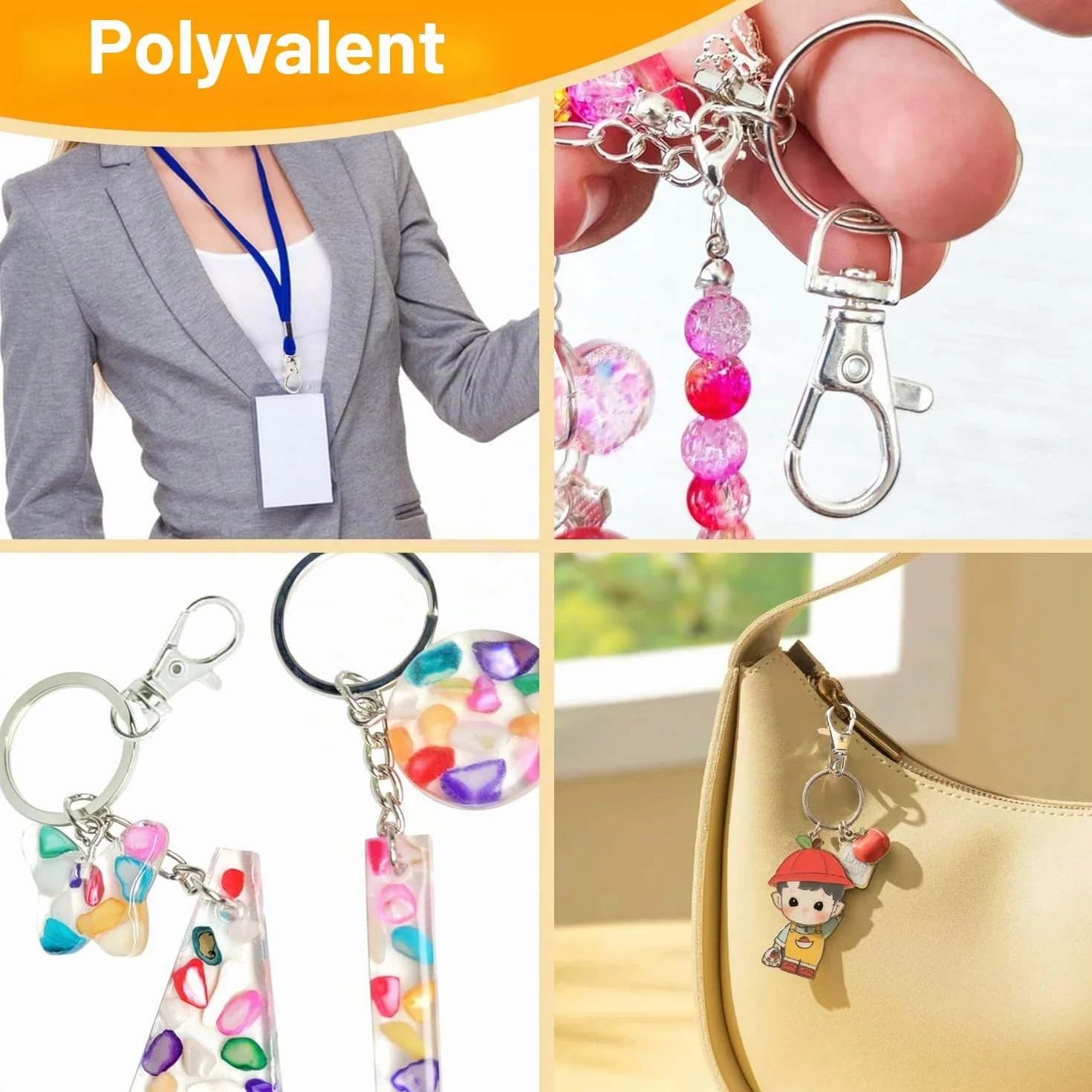 Porte-clés mousqueton anneau en acier inoxydable 40 pièces, ensemble alliage zinc pour bricolage artisanat maison voiture sport