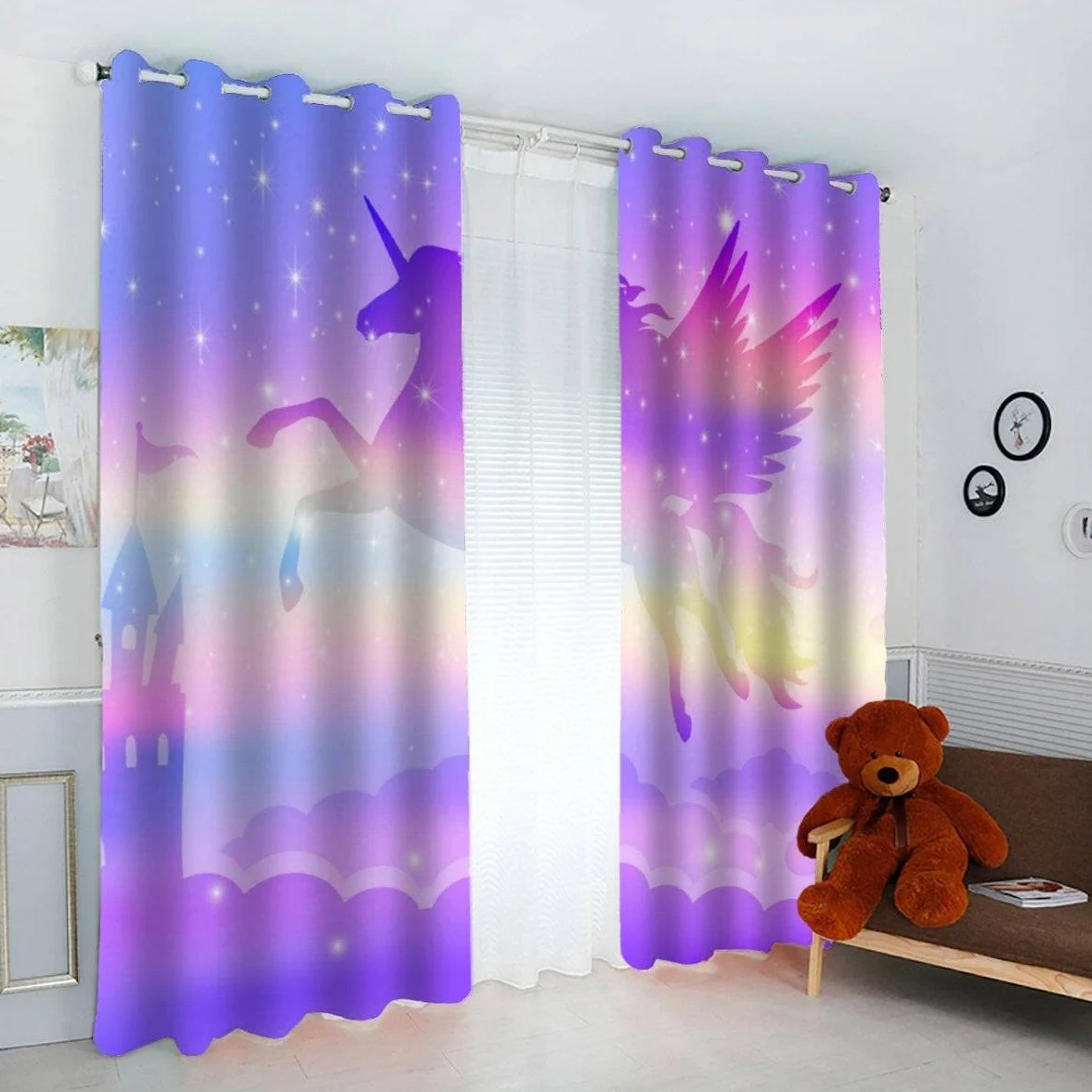 Cheval Arc-en-Ciel Rideau Occultant Lot de 2 3D Impression Violet Motif Rideaux Acoustiques Opaque 140x160 cm