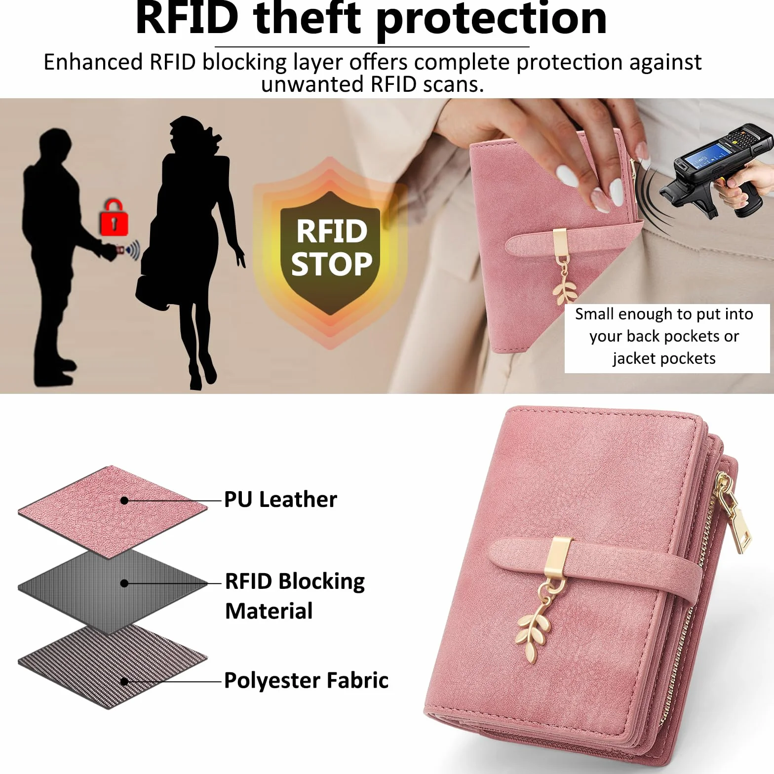 HNOOM Portefeuille Femme Cuir PU Vintage Blocage RFID Porte Carte 19 Emplacements Poche Monnaie Rose