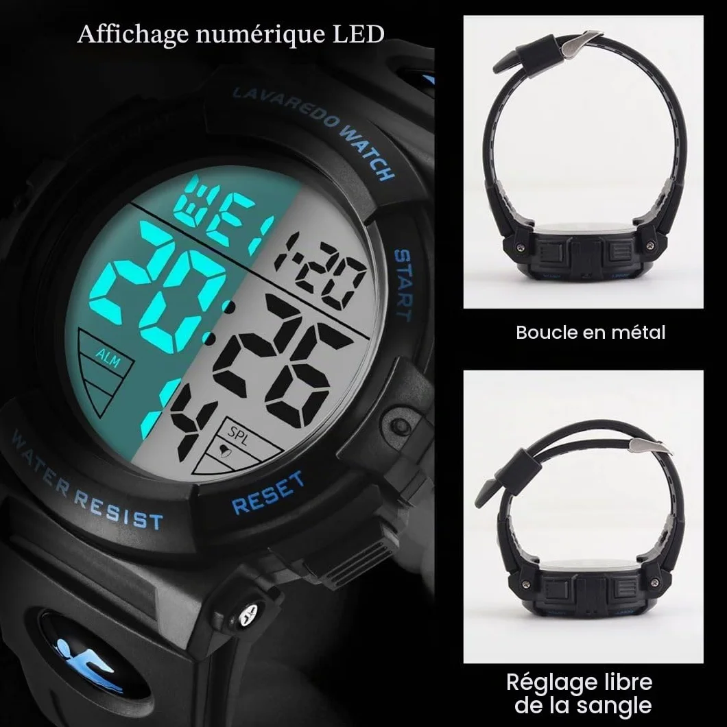 BEN NEVIS Montre Numérique Homme 5ATM Chronographe Étanche Sport Extérieur LED Alarme Date