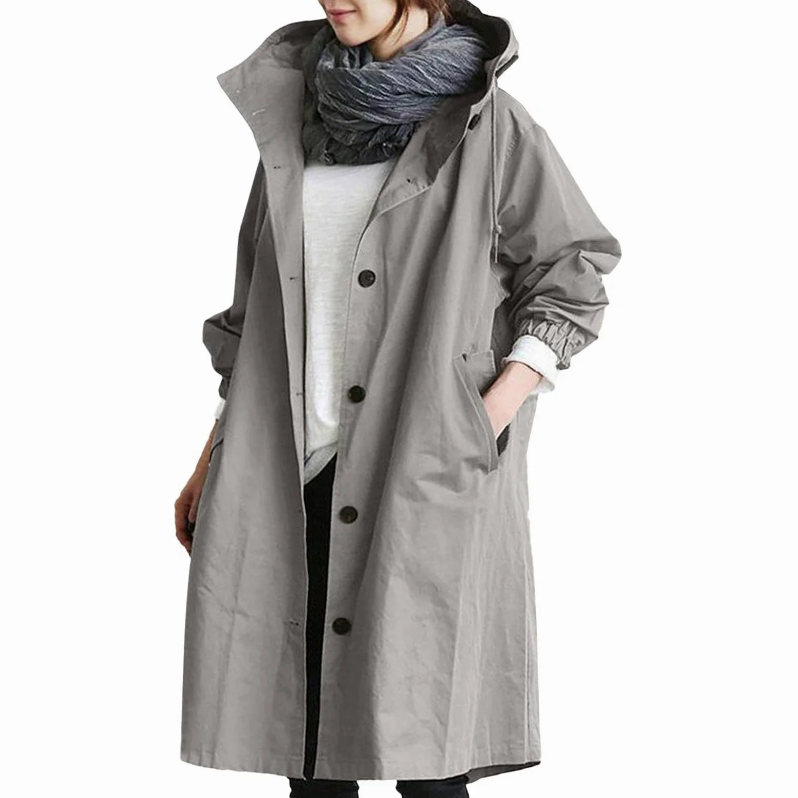 Generisch Manteau pour femme, trench, long manteau avec capuche, parka, manteau de transition, manteau d'été, veste coupe-vent, veste d'extérieur léger, trench coat, manteaux décontractés, coupe-vent
