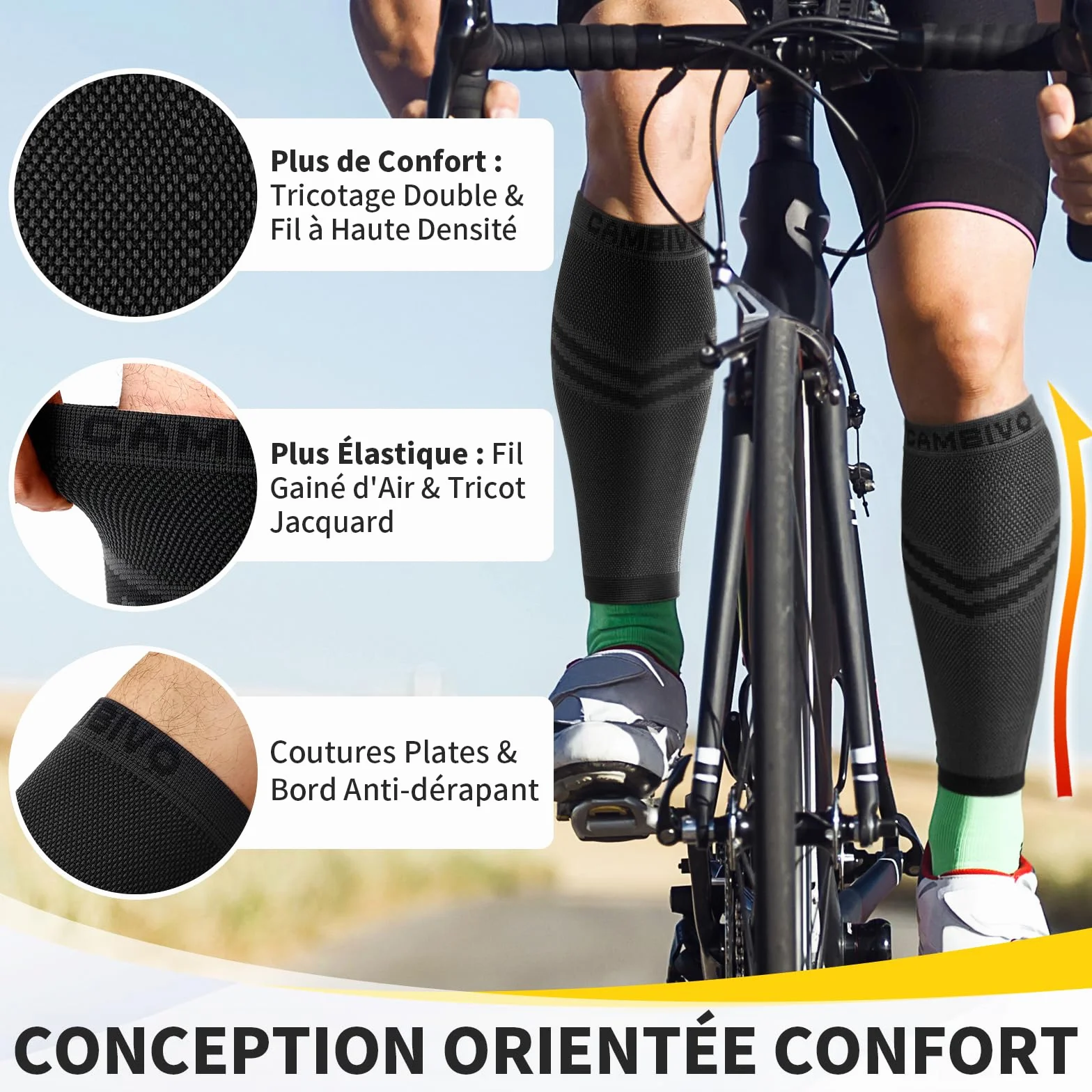 CAMBIVO Manchon Compression Mollet x2, Bas de Contention Femme Homme, Chaussettes Compression sans Pied