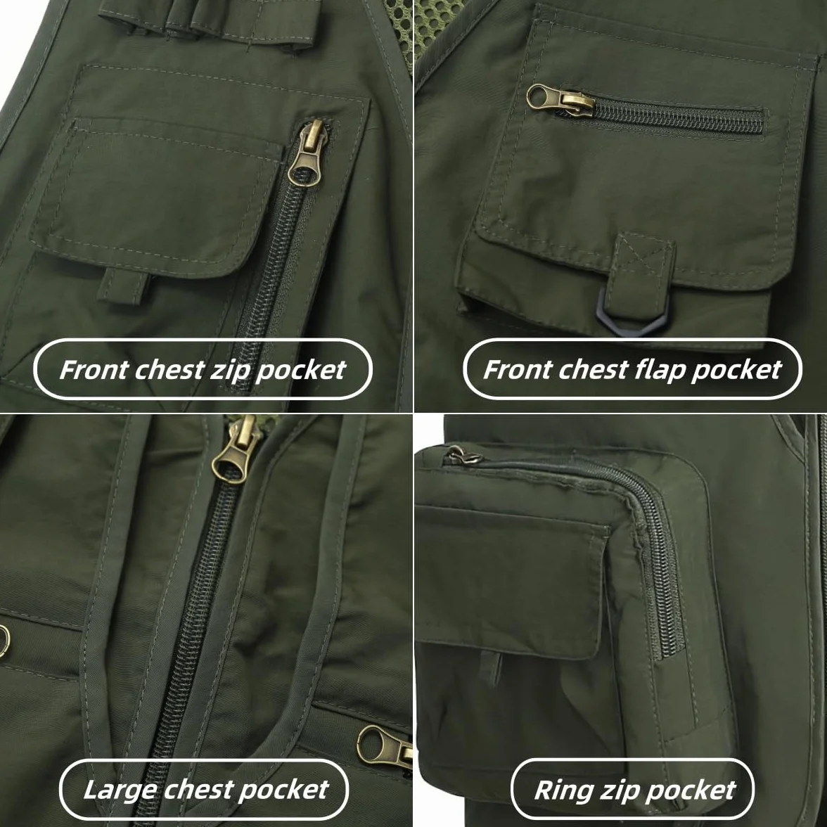 Gilet de pêche Homme Plein air Multi-Poche Séchage Rapide Respirant Sans Manches Camping Chasse Photographie