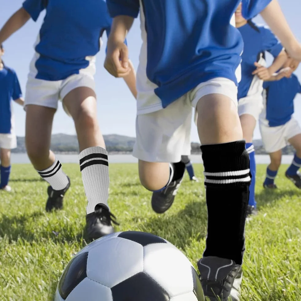 EQLEF Chaussette Foot Enfant, Chaussettes de Football Confortables à Section Mince pour Enfants, Respirantes et Élégantes pour Garçons et Filles 6-10 Ans