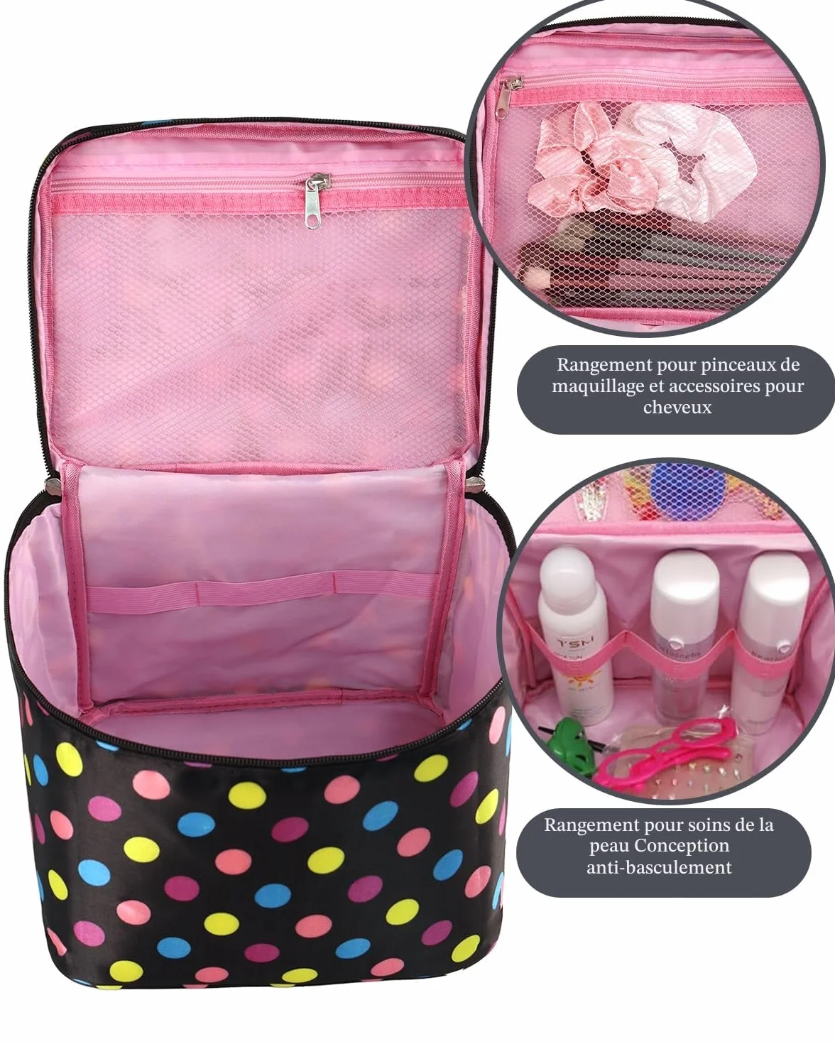 Grande Trousse de Maquillage de Voyage avec Support pour pinceaux Noir L