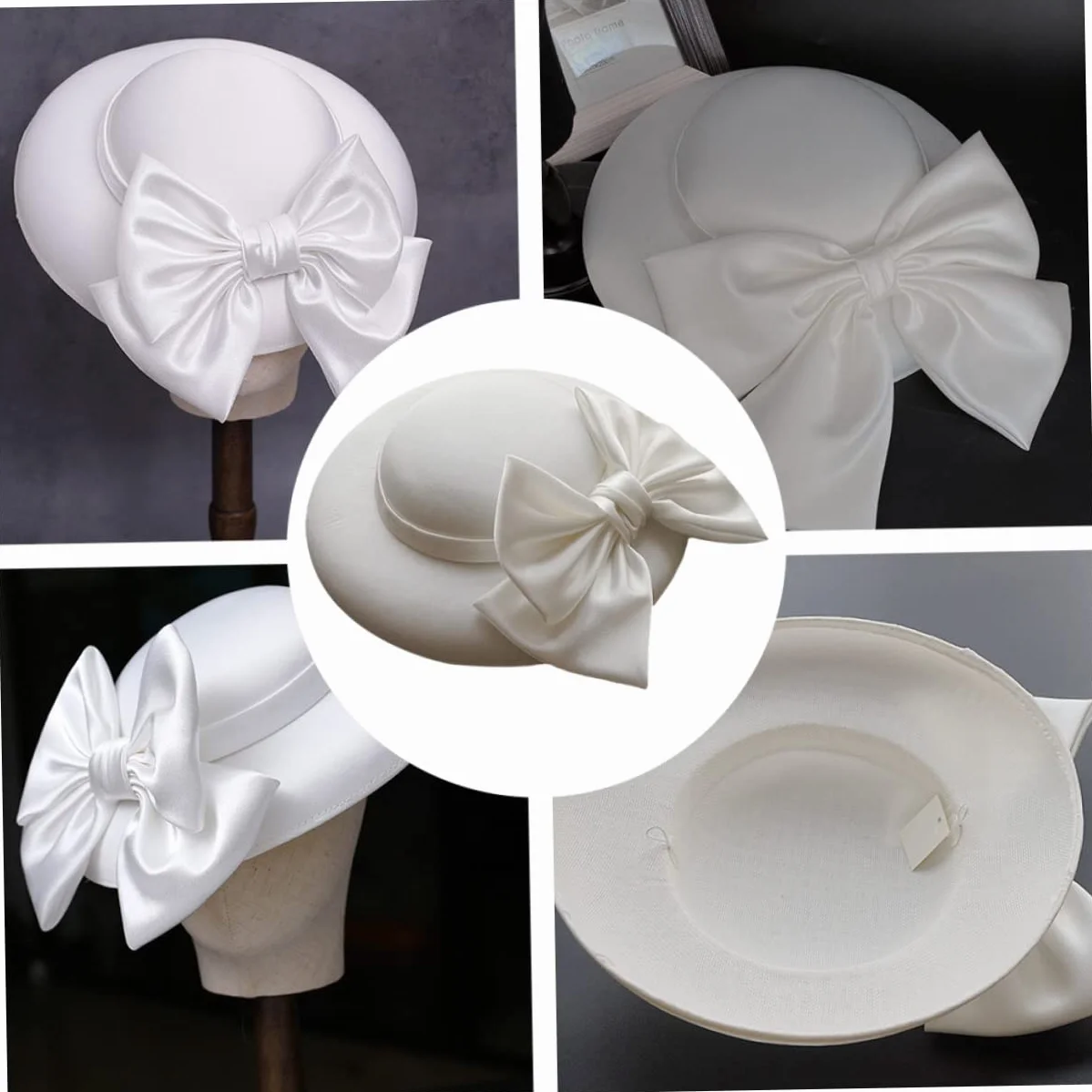 Bibi mignon de mariée classique chapeau seau Bowknot blanc pour femme mariage fête