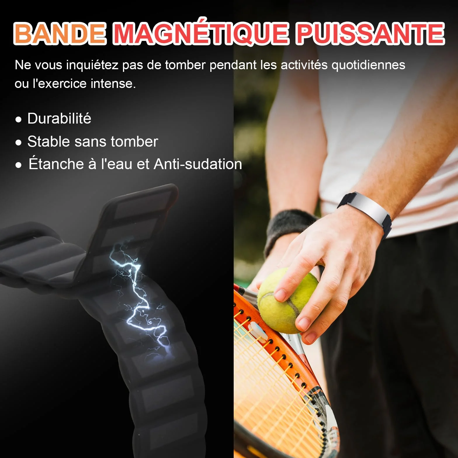 Gamtic Bracelet Médical Personnalisé Homme Femme - Imperméable Silicone Magnétique Réglable ID Sécurité SOS Sport Fitness