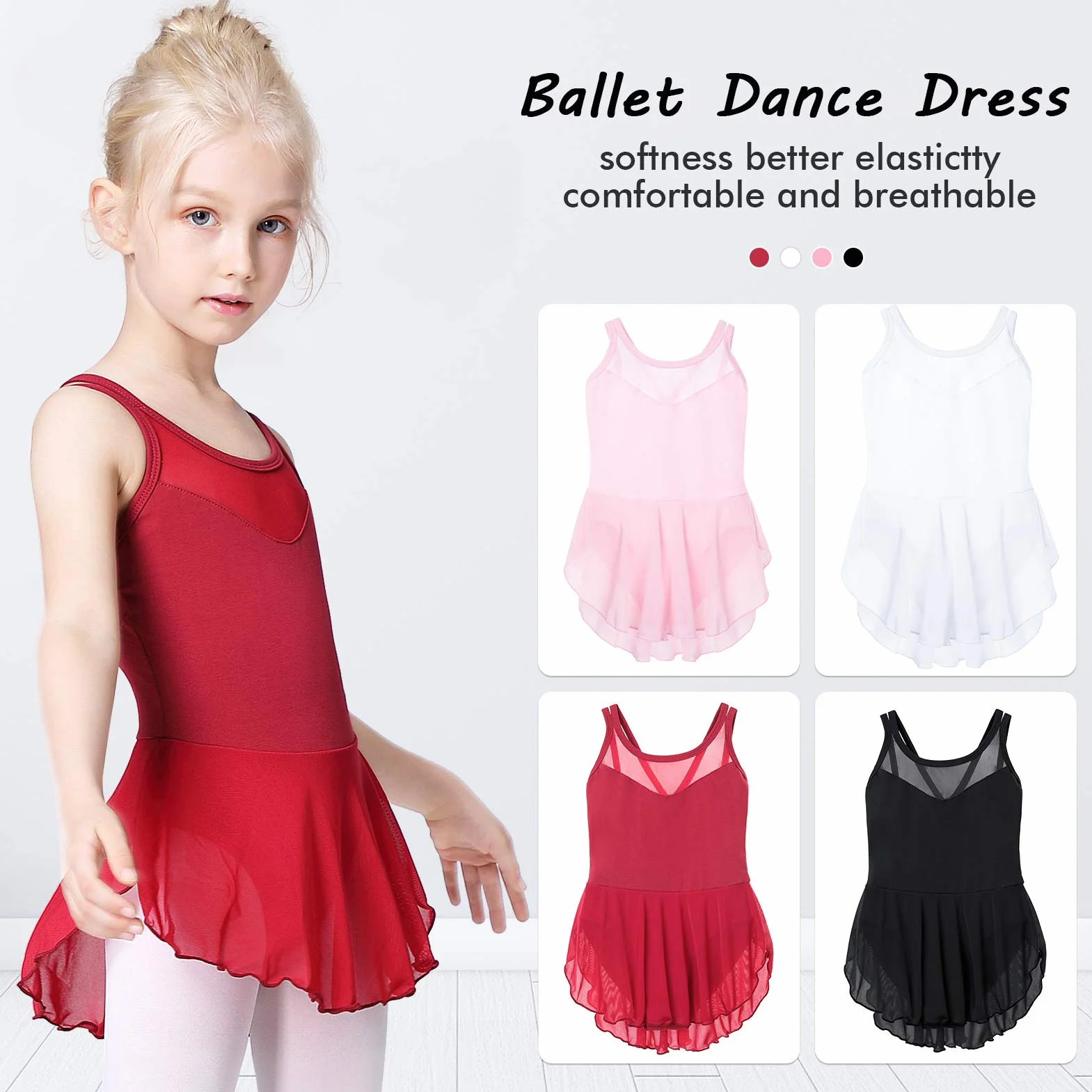 Justaucorps Ballet Tutu Danse Classique Robe Coton Manche Courte