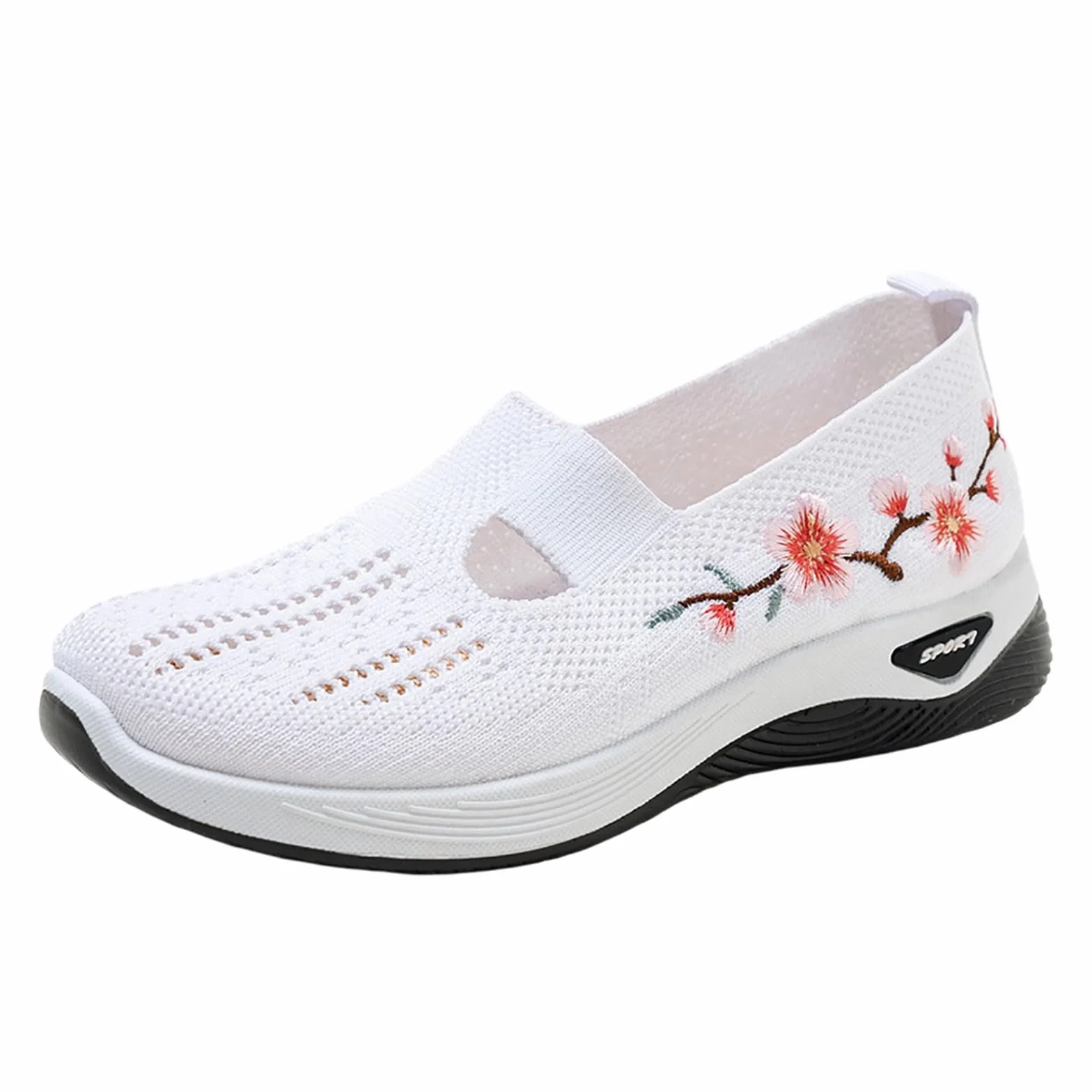 Chaussure Orthopédique Femme Broderie Larges Confort Basket Chaussures de Marche Plateforme Légères Amortissement Accru
