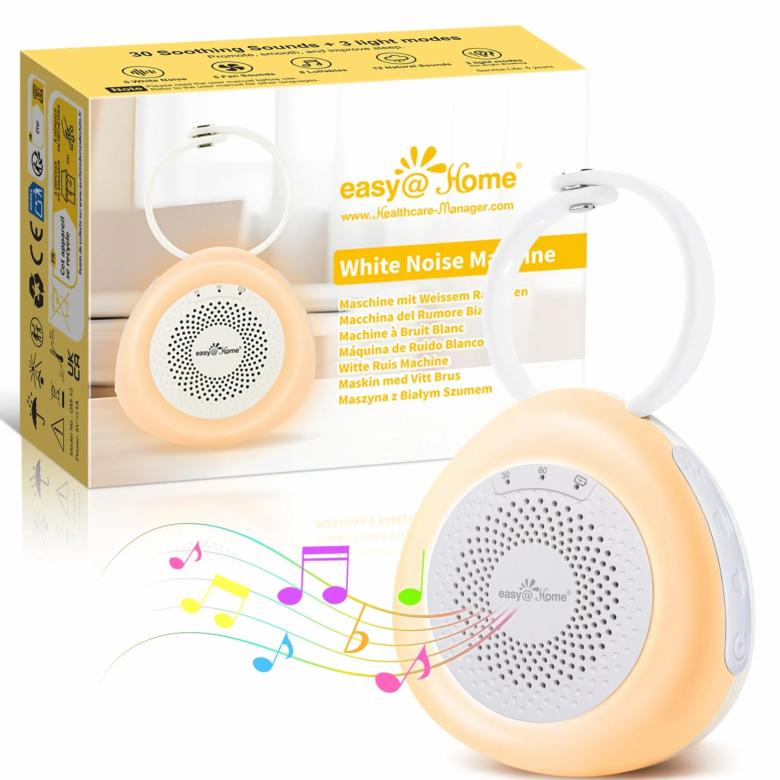 Easy@Home Machine à bruit blanc portable 30 sons relaxants minuterie automatique lumière de nuit