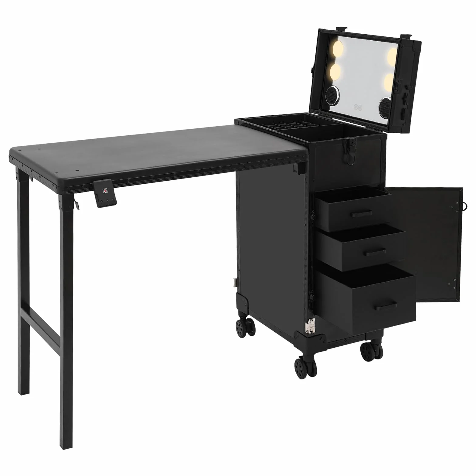 Mallette de maquillage avec miroir LED Bluetooth 3 tiroirs verrouillable 71 x 38 cm Noir