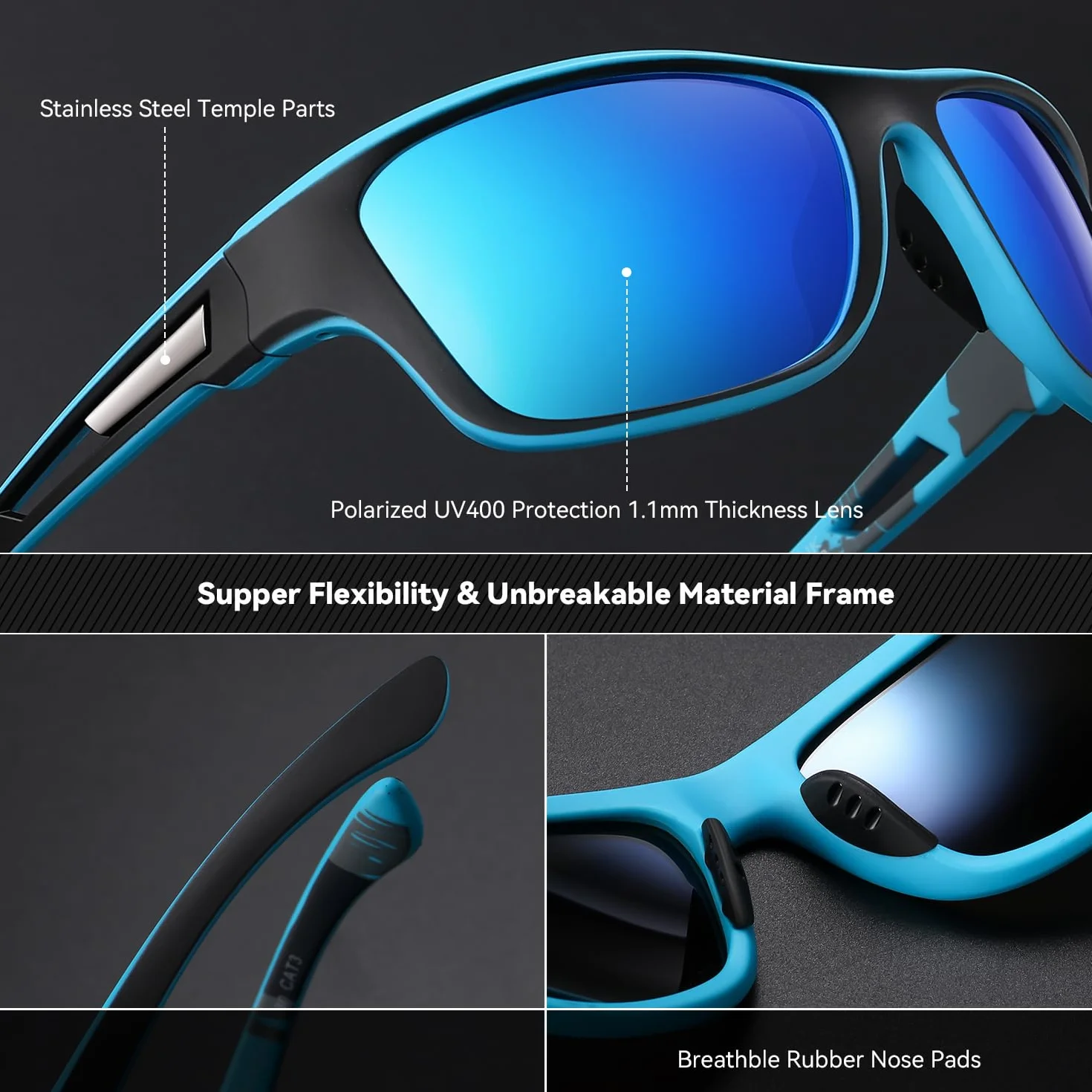 Lunettes de soleil polarisées Anti-UV pour pêche randonnée légères incassables cadre enveloppantes