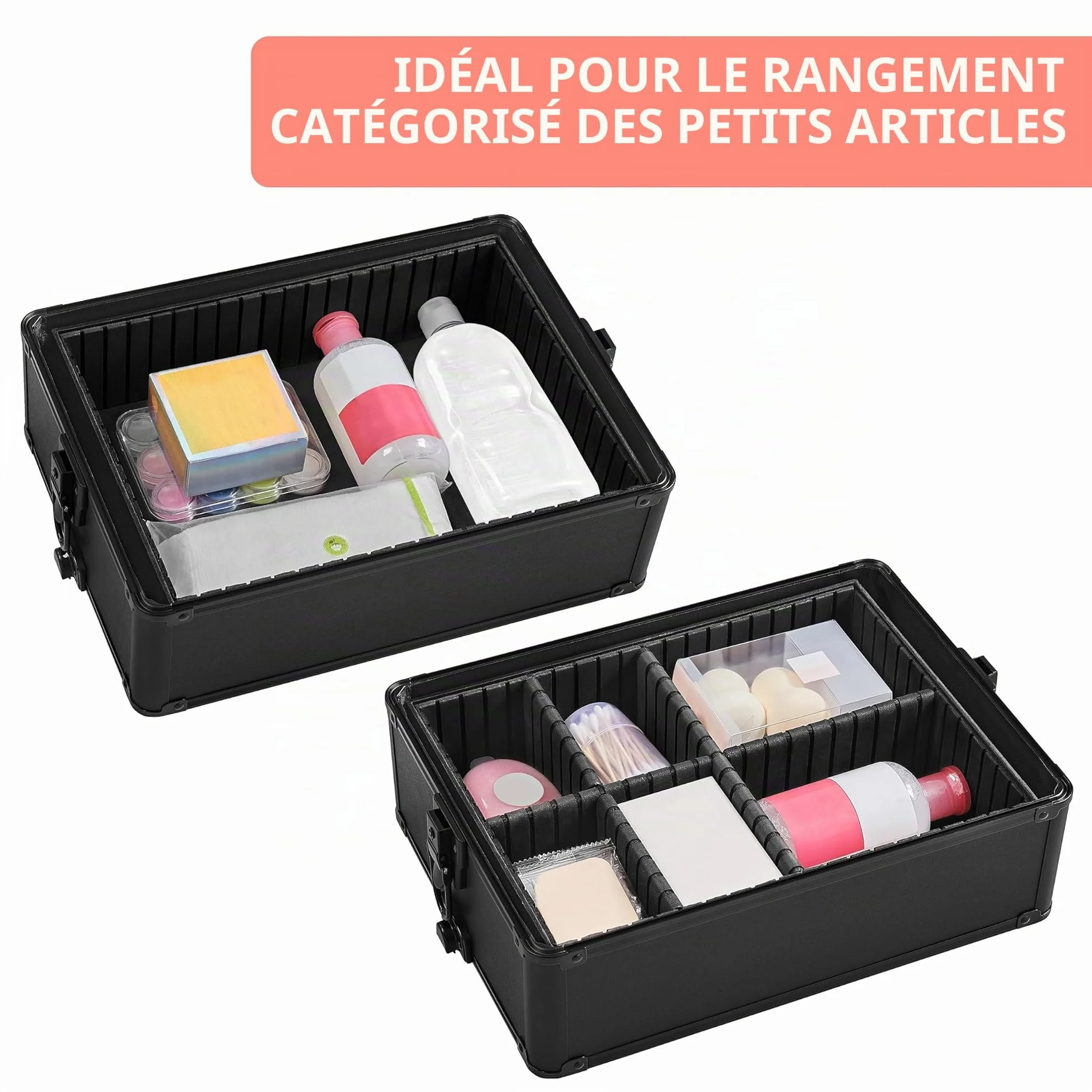Yaheetech Valise Maquillage à roulettes 4 en 1 Cadre Aluminium Professionnelle Noir
