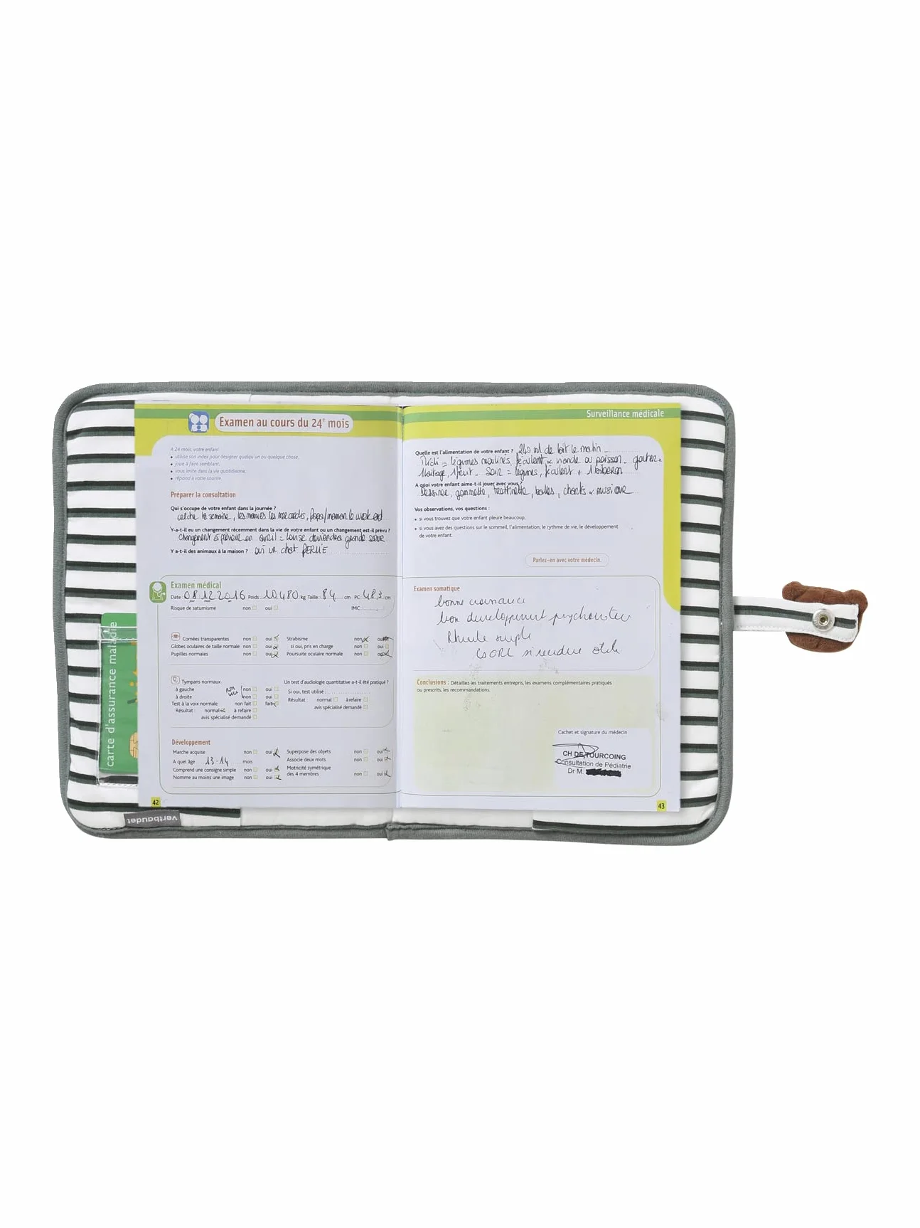 VERTBAUDET Protège carnet de santé rayé green forest