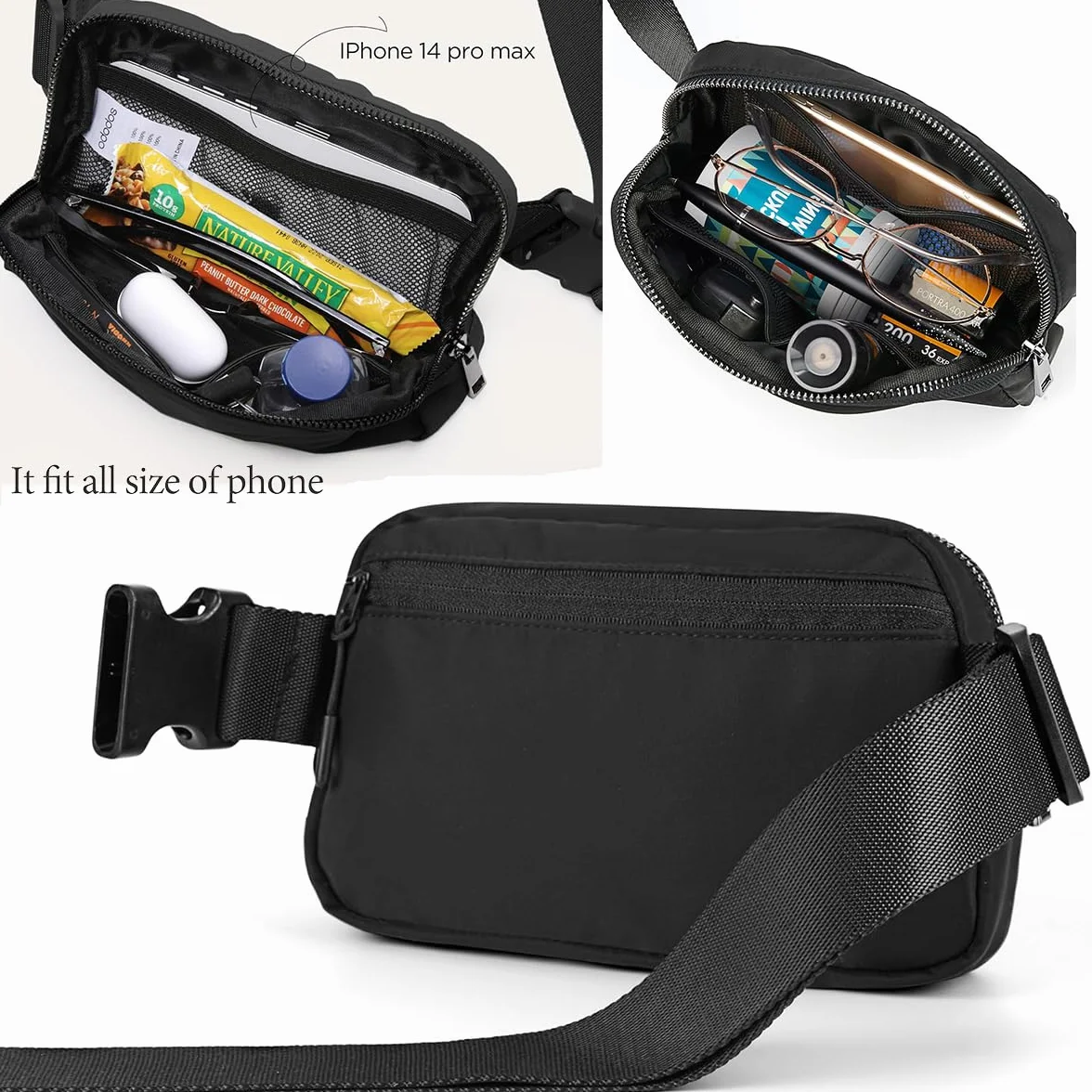 Sac Banane Homme Femme Unisexe Randonnée Ceinture Bandoulière Multifonctionnel Outdoor Waist Pack Fanny Pack Noir