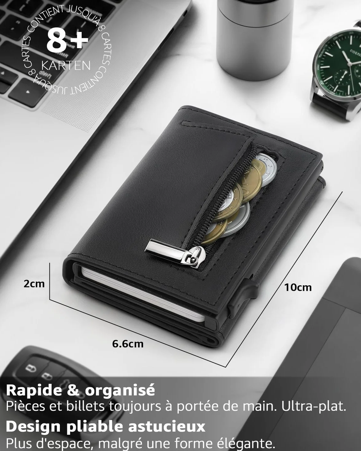 TEEHON Portefeuille Homme Cuir RFID Blocage 8 Porte Carte Crédit Compartiment Billets Poche Monnaie Noir