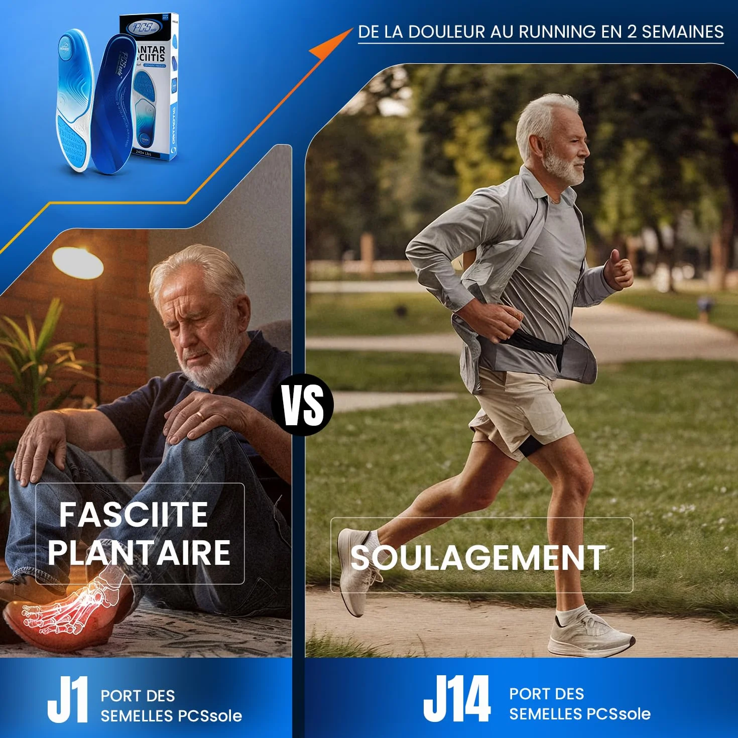 PCSsole Semelles Orthopédiques Support d'Arche Intensité Élevée 110kg+ pour Fasciite Plantaire, Pronation, Pieds Plats
