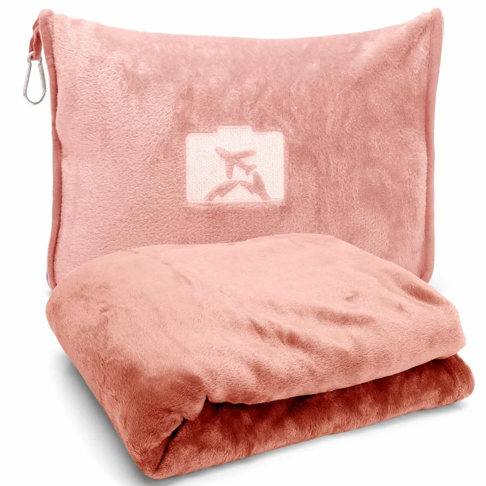 Couverture de Voyage 2 en 1 127 x 152 cm Douce et Chaude Ultra légère pour Avion Voiture Bureau (Rose Chair)