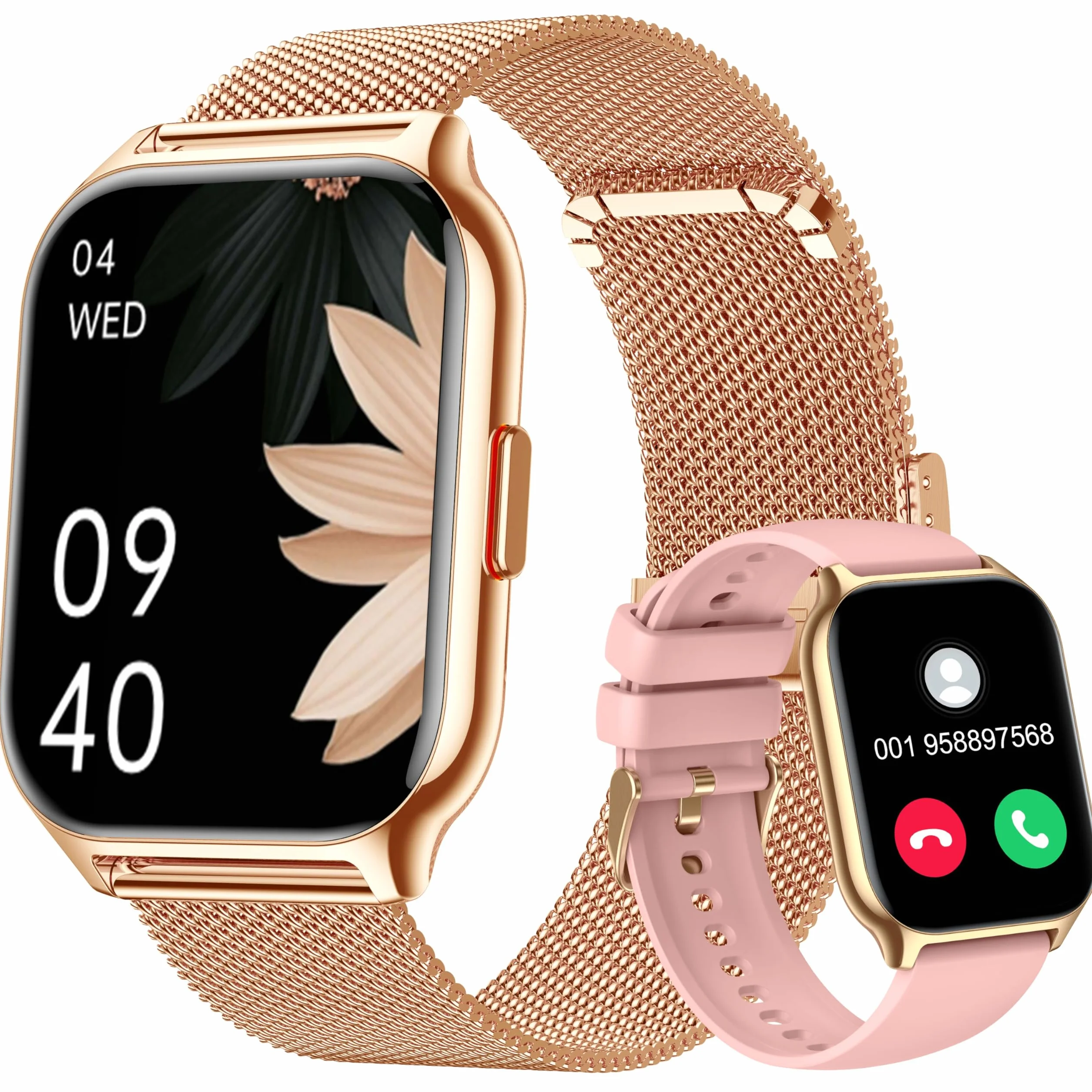 Montre Connectée Femme Homme avec Appel Bluetooth 2,0" HD Smartwatch 100+ Sportifs Moniteur de Sommeil Cardiofréquencemètre Tension Artérielle SpO2 Montre Podometre pour iOS Android