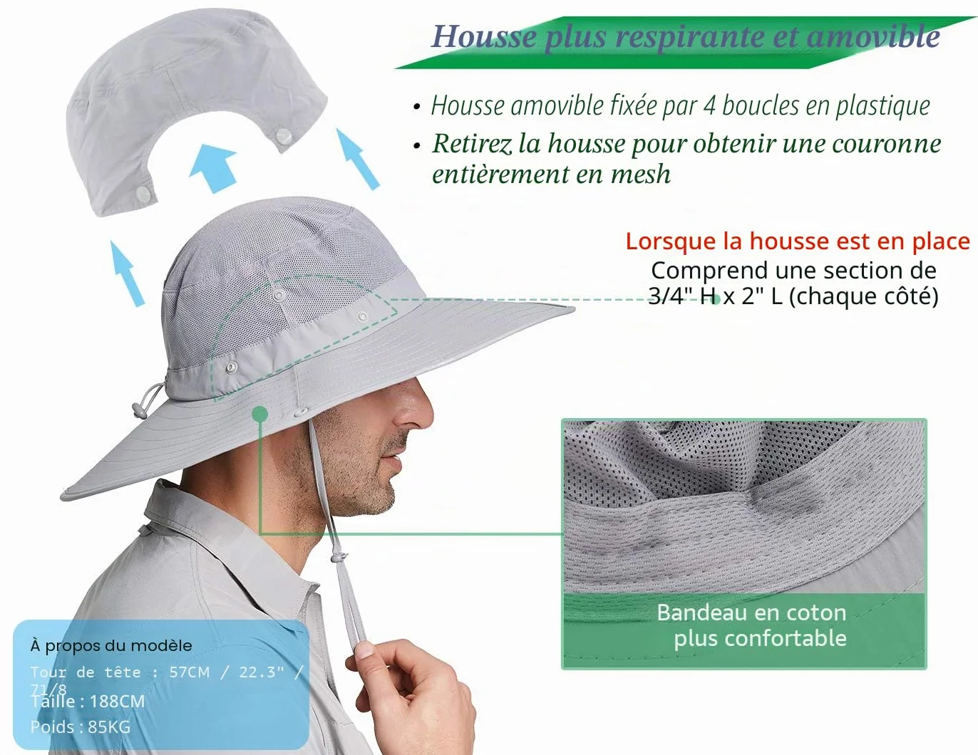 Chapeau Soleil Homme Anti UV UPF50+ Lare Bord Ete Mesh Respirant