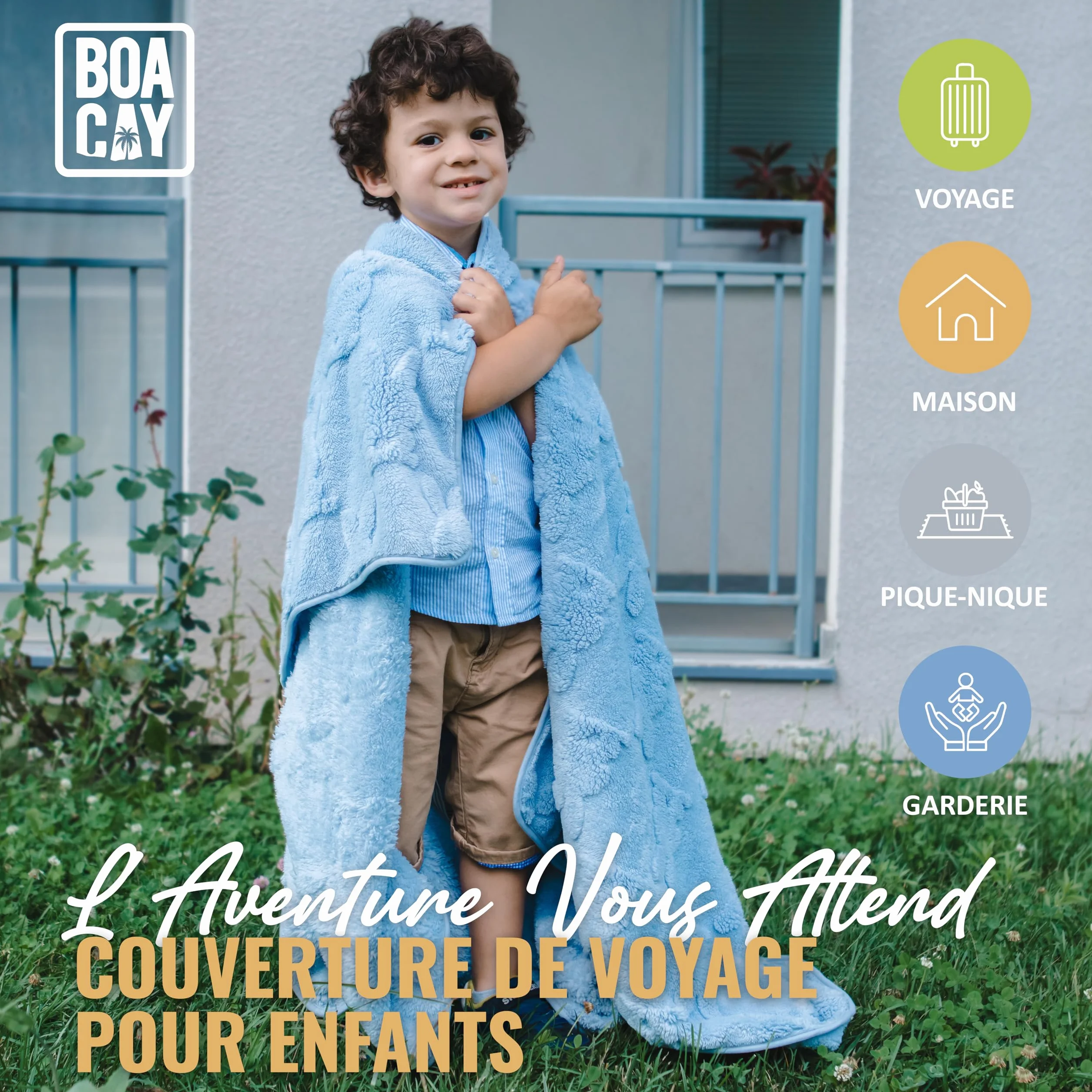 Couverture de Voyage pour Tout-Petit pour Avion Voiture avec Oreiller et Pince de Sac à Dos