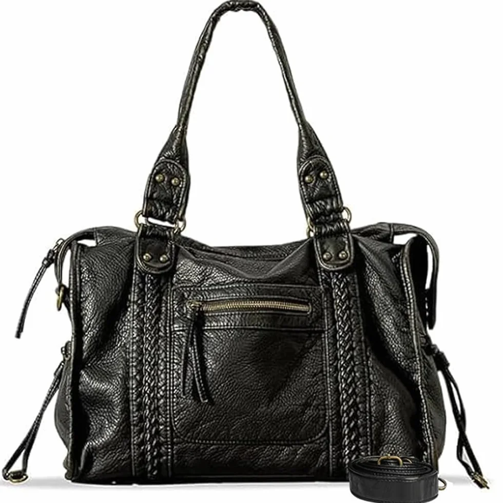 Sac à Main Femme Vintage Cuir PU Grand City Bag Bandoulière Ajustable