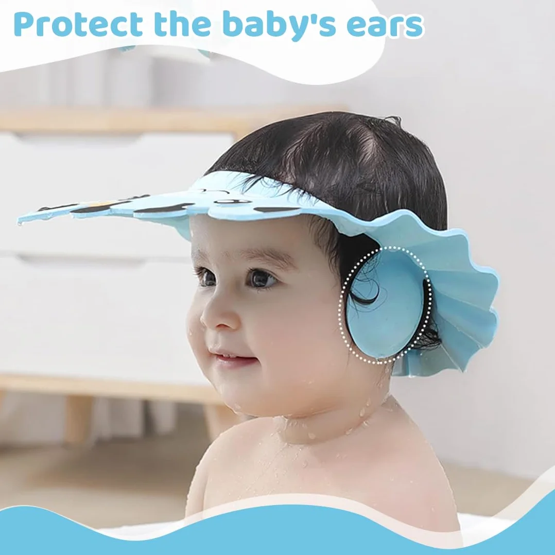Bonnets de douche pour enfants avec protection oreilles, aides shampooing bébé motif ours bleu