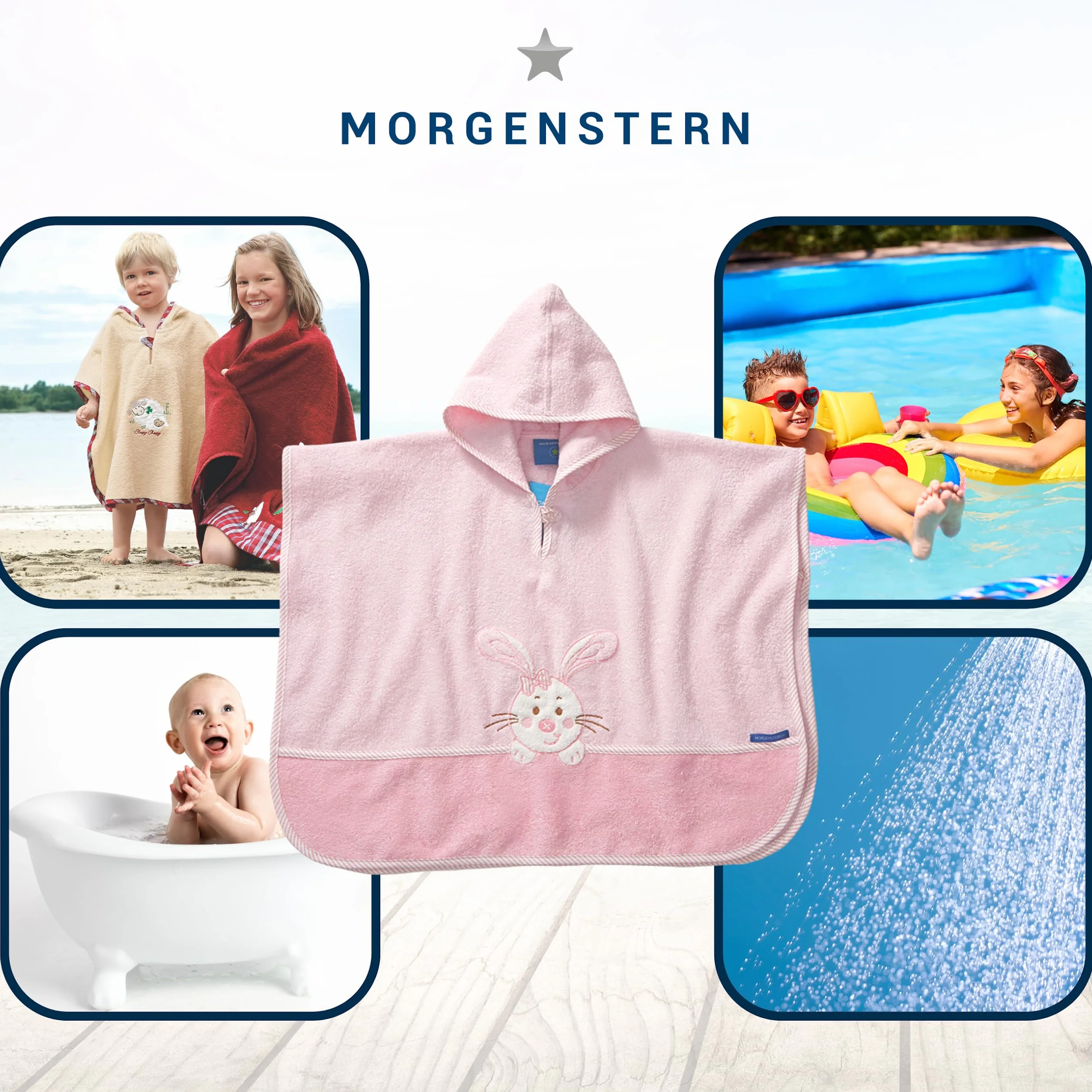 Morgenstern Poncho de Bain Enfant 100% Coton Tissu Éponge Capuche