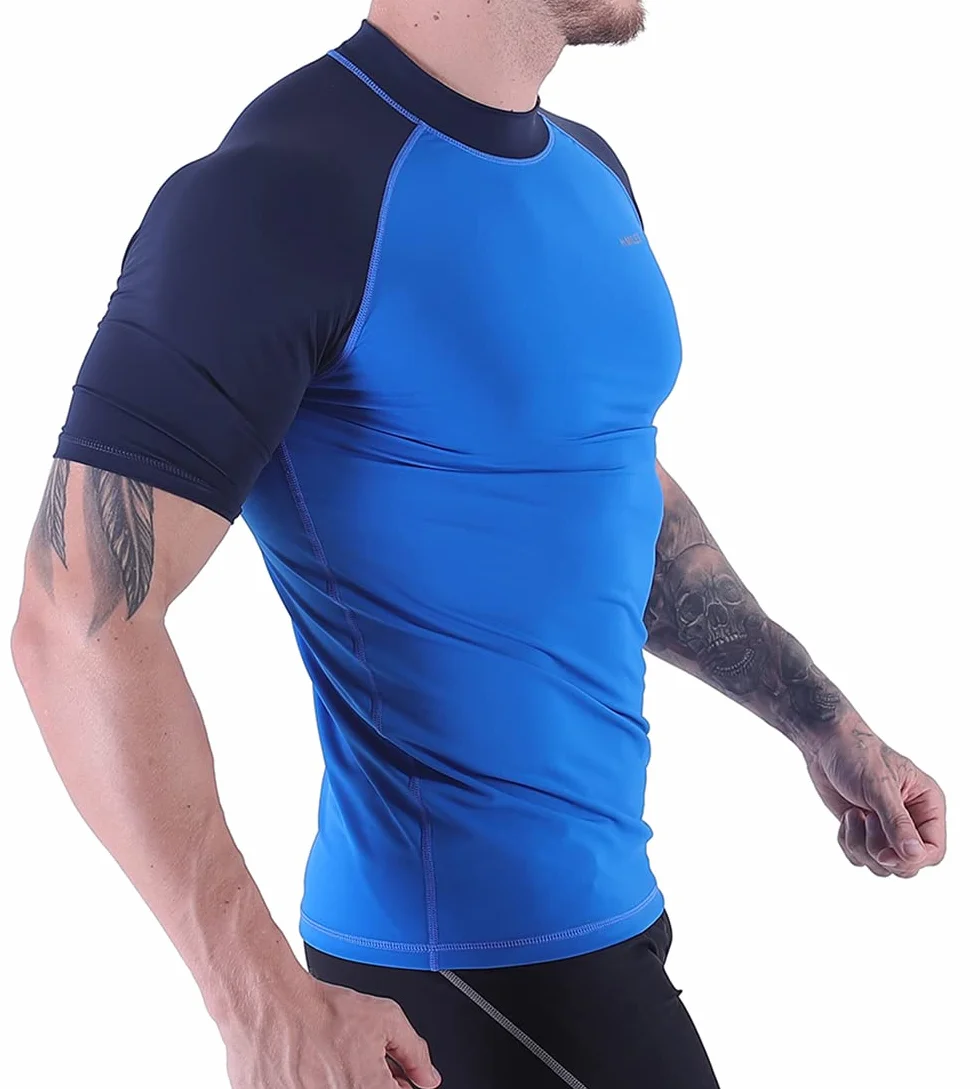 Rash Guard Homme Manches Courtes UV Protection UPF 50+ Anti-UV Haut Surf Plage Natation