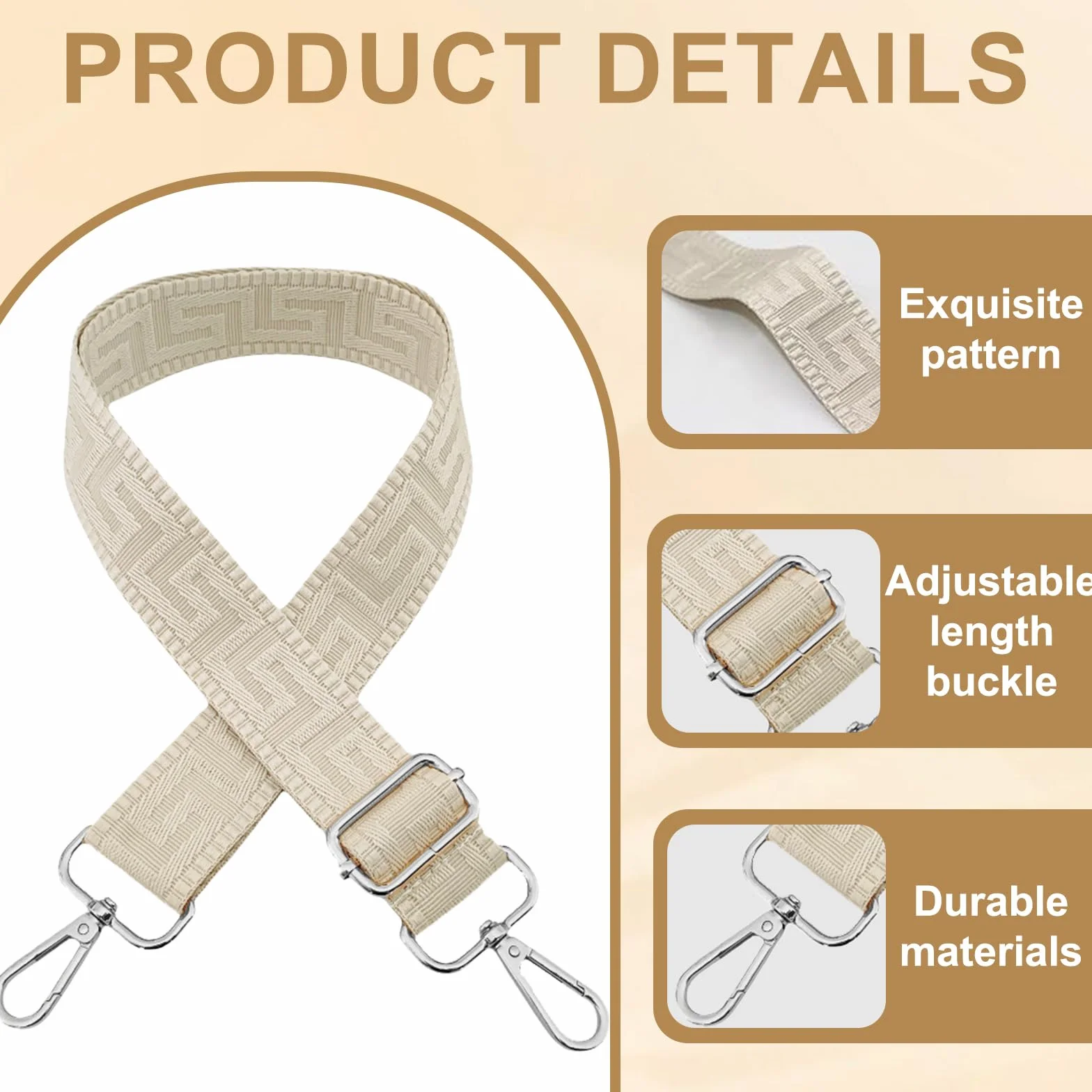 Sangle Sac Bandoulière Réglable Large pour Sac à Main Femme Beige