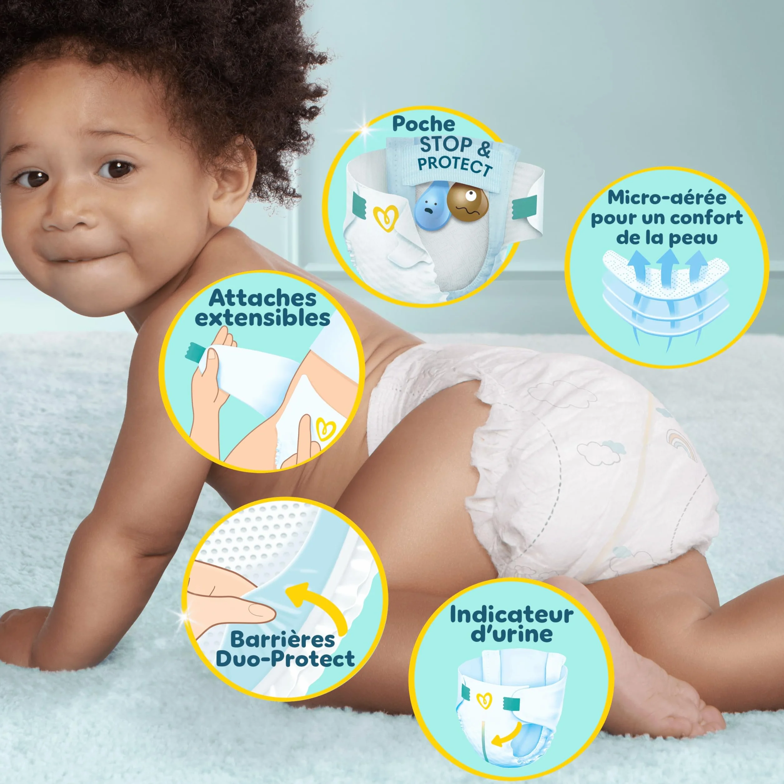 Pampers Premium Protection Taille 4 174 Couches 9-14kg Double Protection Stop & Protect