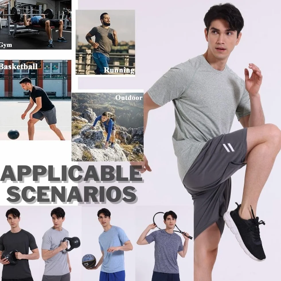 Lot de 5 t-shirts de sport homme manches courtes encolure ronde matière perméable à l'air
