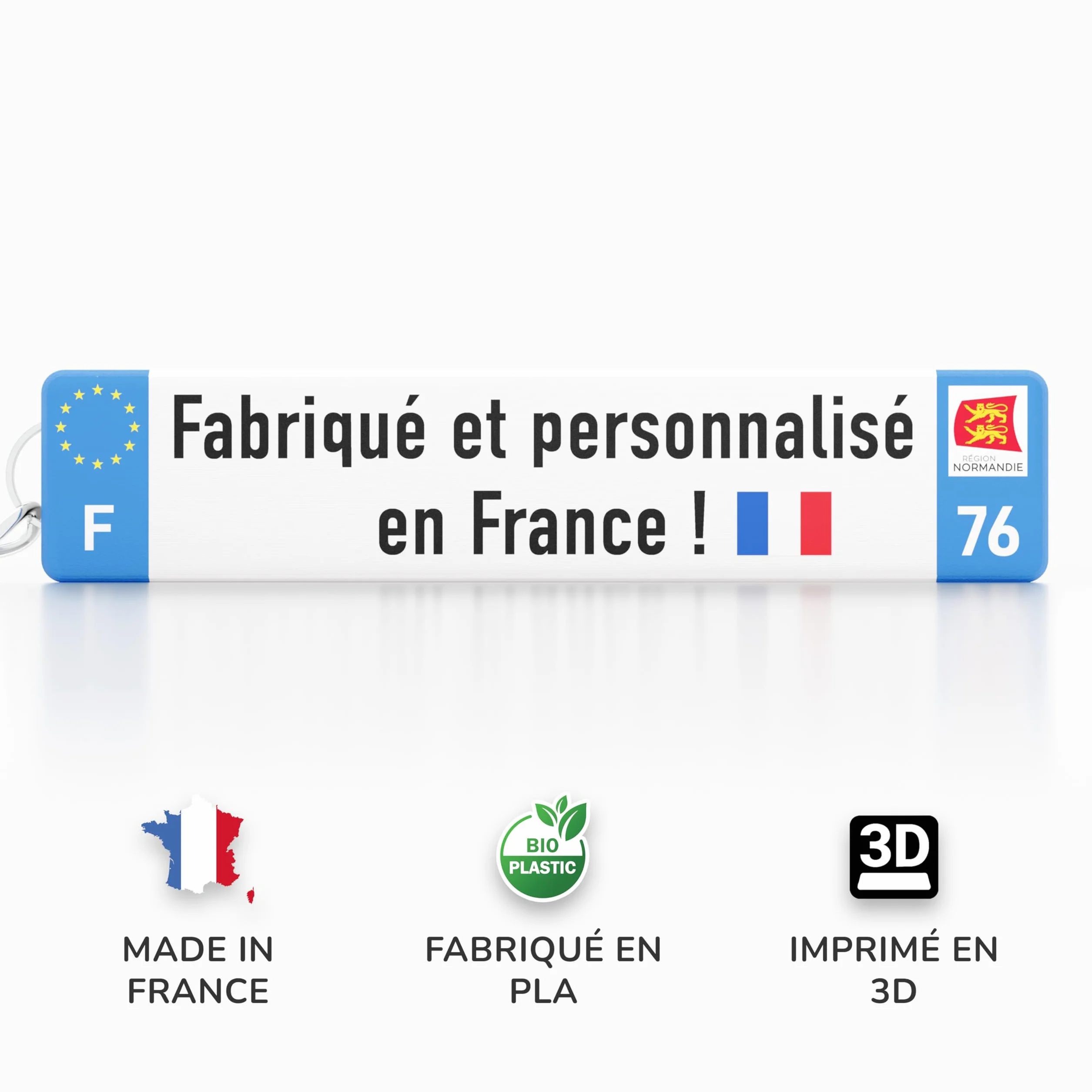 Porte-Clés Personnalisé Plaque Immatriculation Personnalisable Prénom Texte Impression 3D UV Accessoire Voiture Moto Fabriqué France