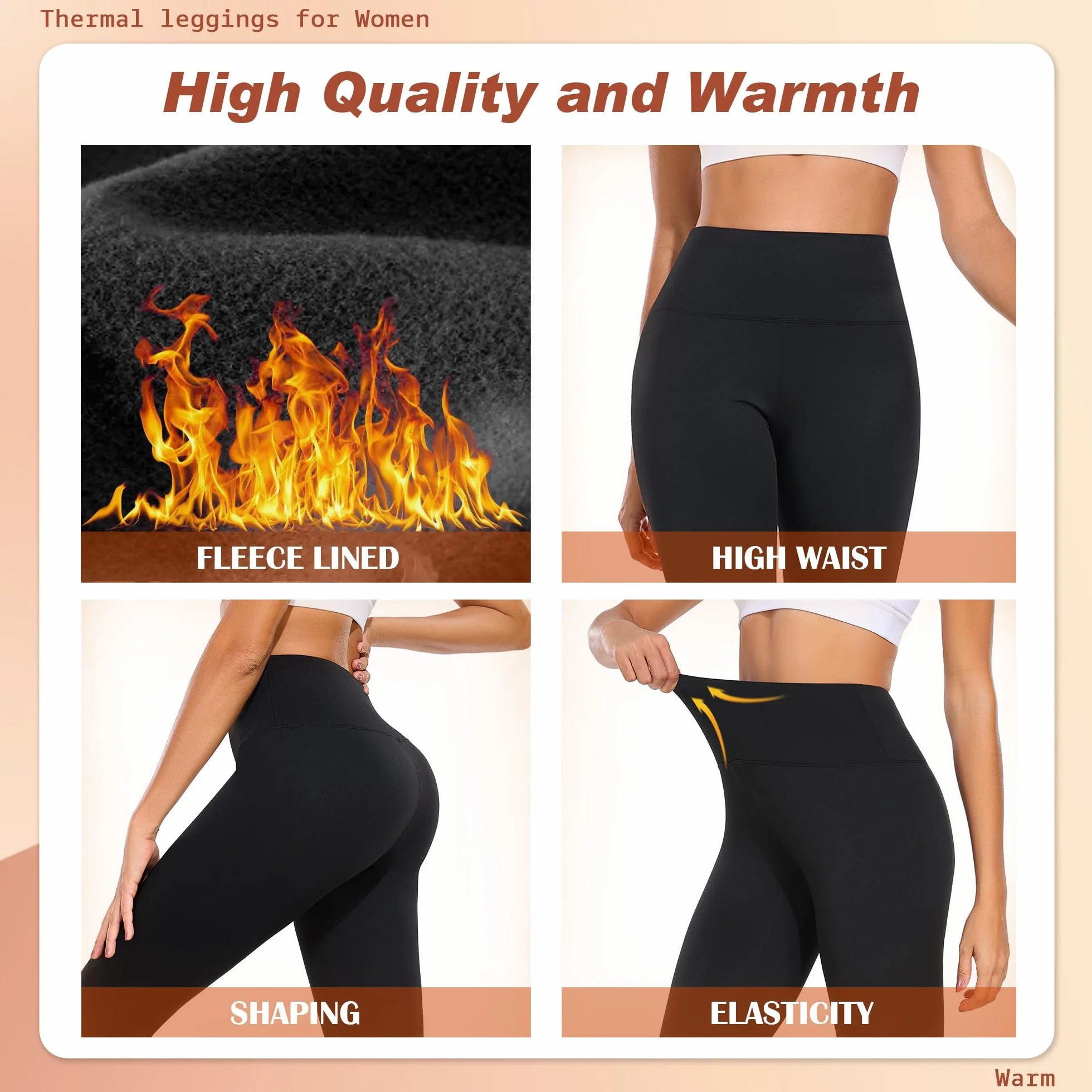 BENNIES Legging Thermique Femme Pantalon Polaire Taille Haute Automne Hiver Fitness Sport Yoga Noir