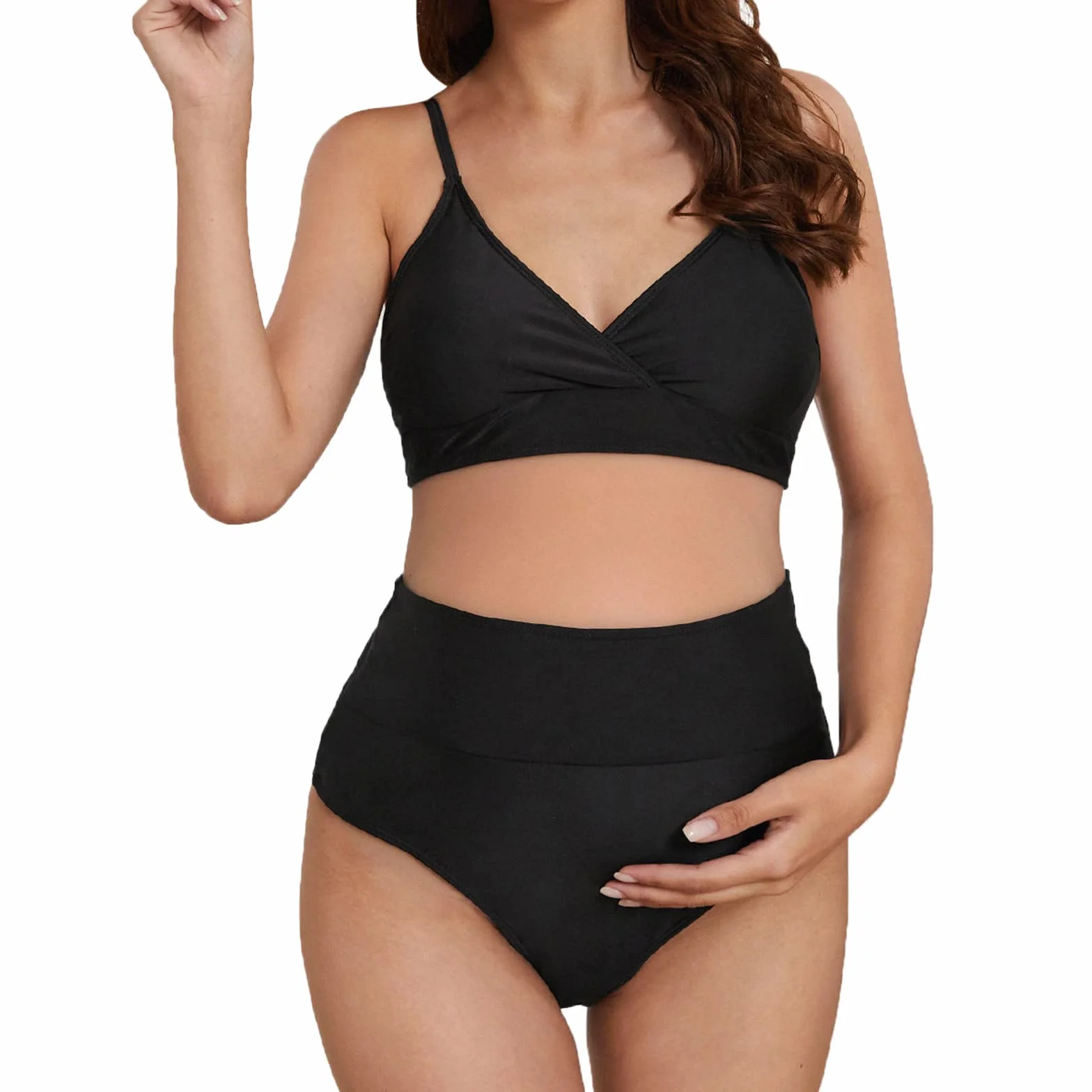 Bikini de Maternité Taille Haute 2 Pièces Femmes Enceintes Maillot de Bain Grande Taille