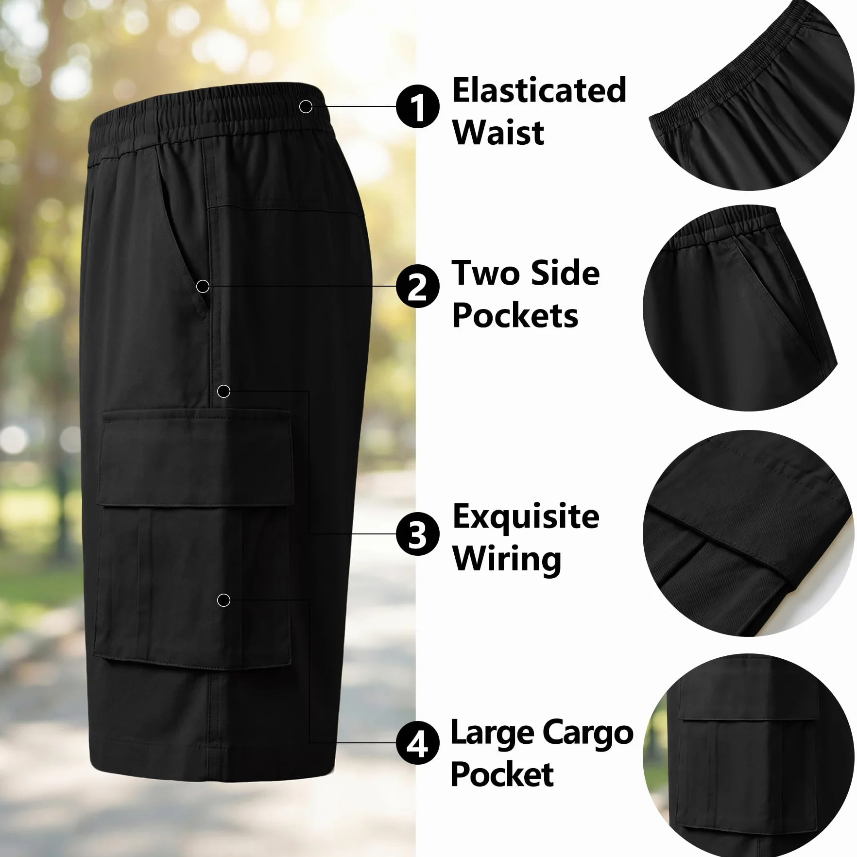 Short Cargo Garçon Ceinture Élastique Multi-Poches Léger Pantalon de Sport Respirant Enfants 7-15 Ans